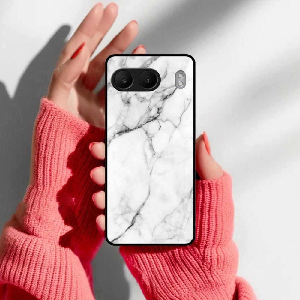 White Marble Patter Glass Case Cover For OnePlus