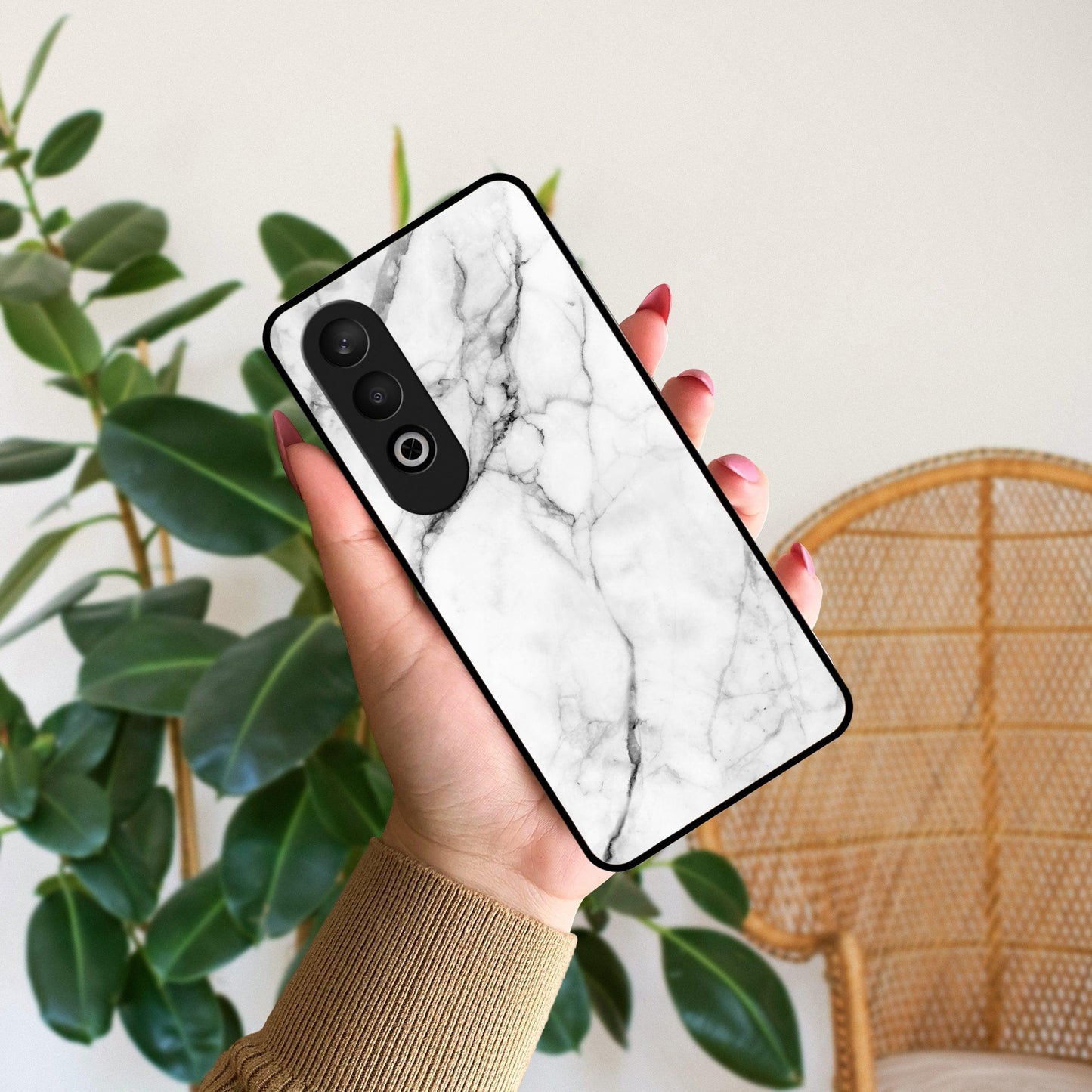 White Marble Patter Glass Case Cover For OnePlus