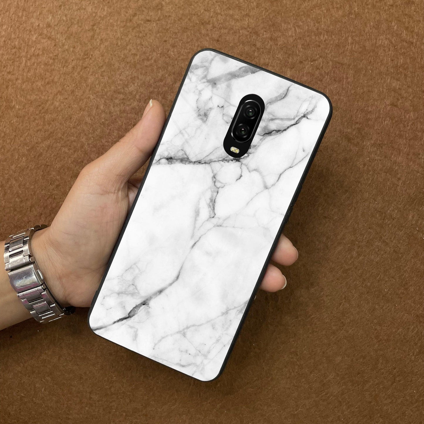 White Marble Patter Glass Case Cover For OnePlus