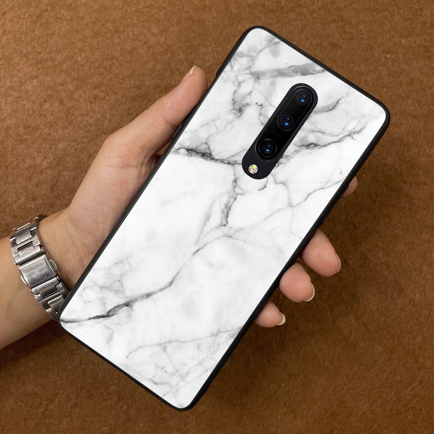 White Marble Patter Glass Case Cover For OnePlus