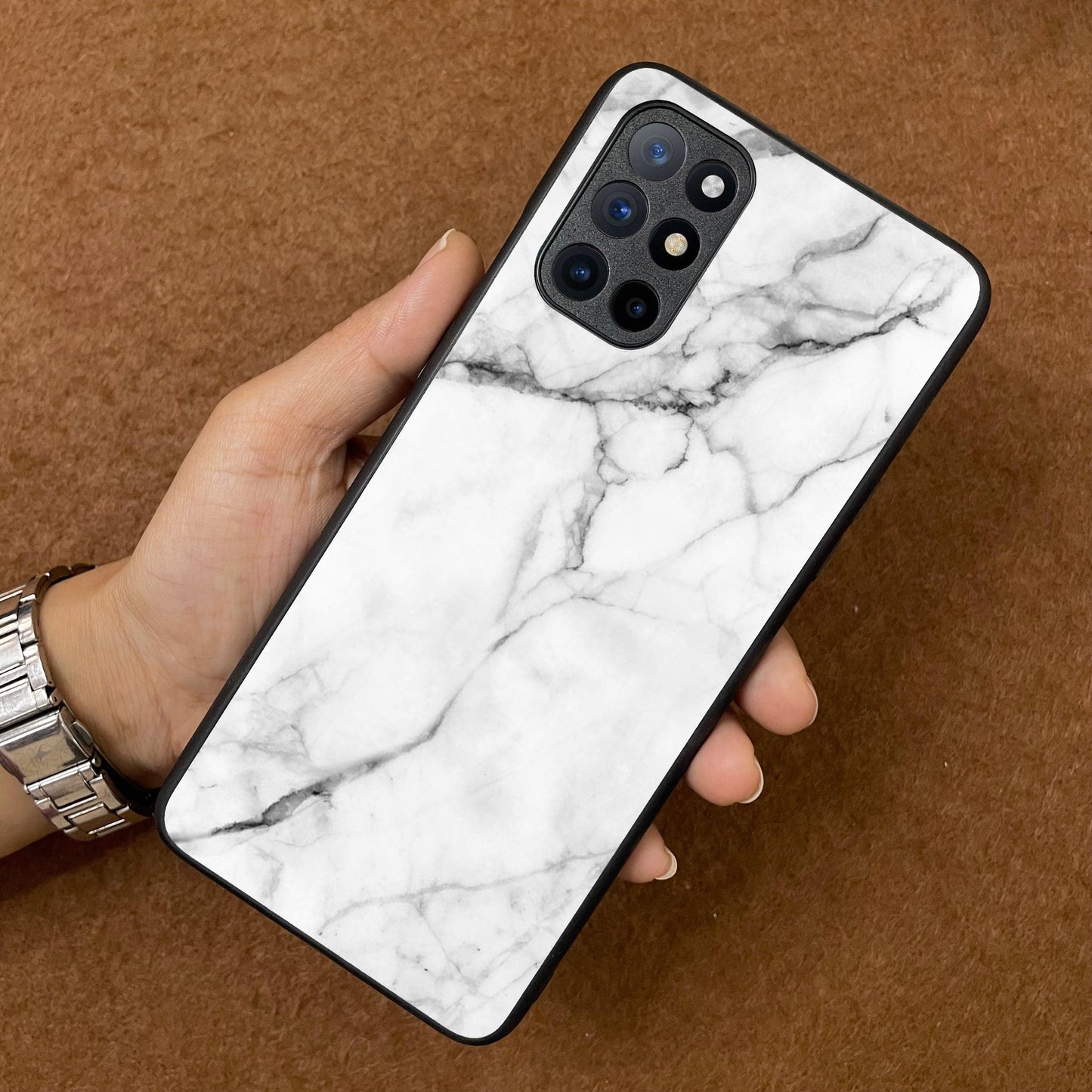 White Marble Patter Glass Case Cover For OnePlus