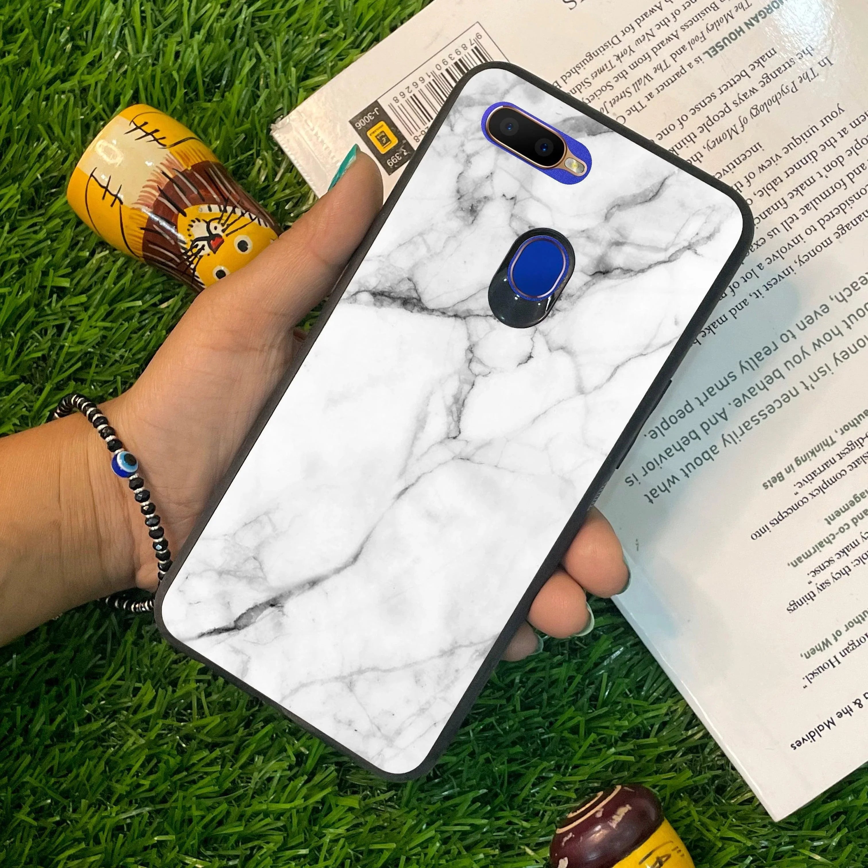 White Marble Patter Glass Case Cover For Oppo - ShopOnCliQ