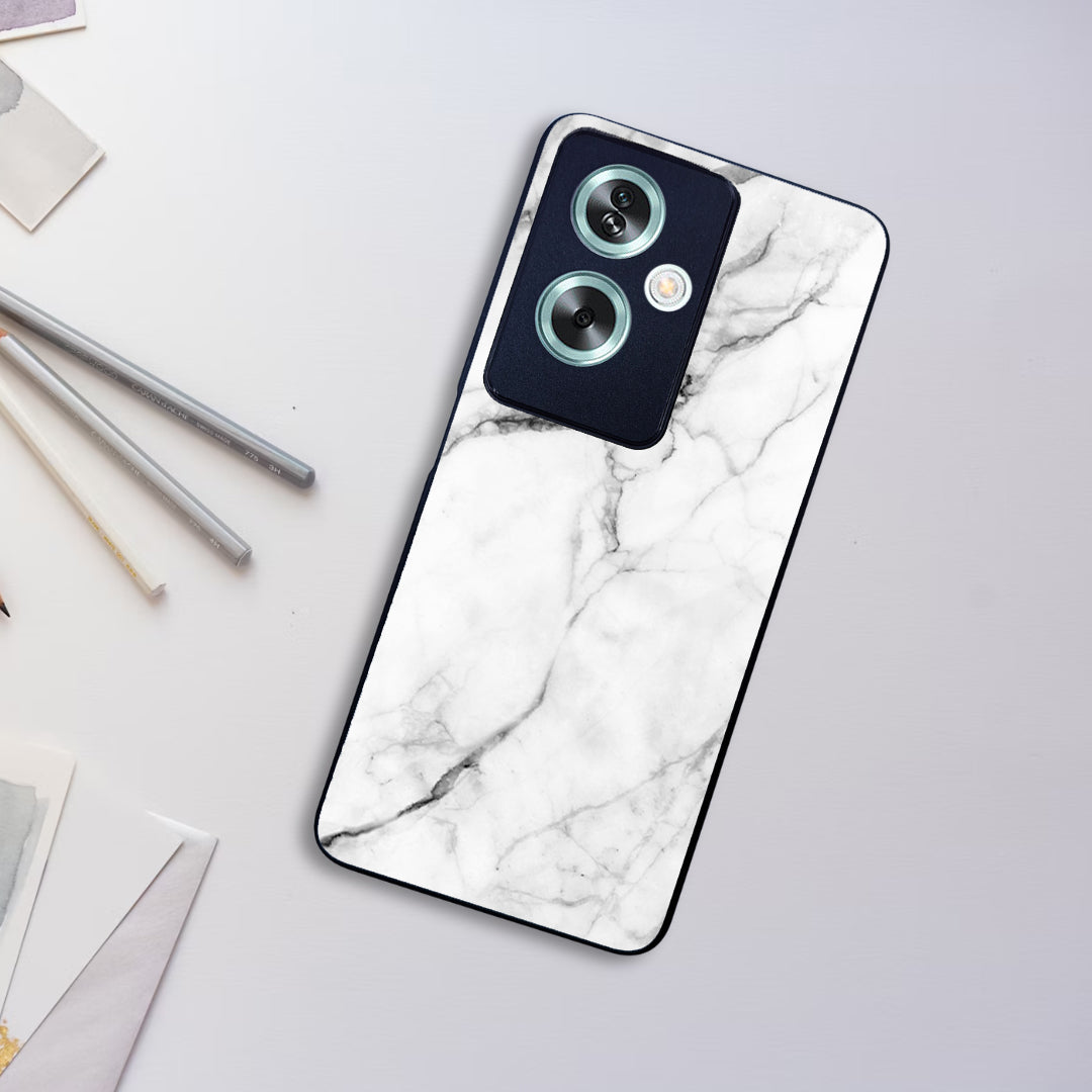 White Marble Patter Glass Case Cover For Oppo ShopOnCliQ