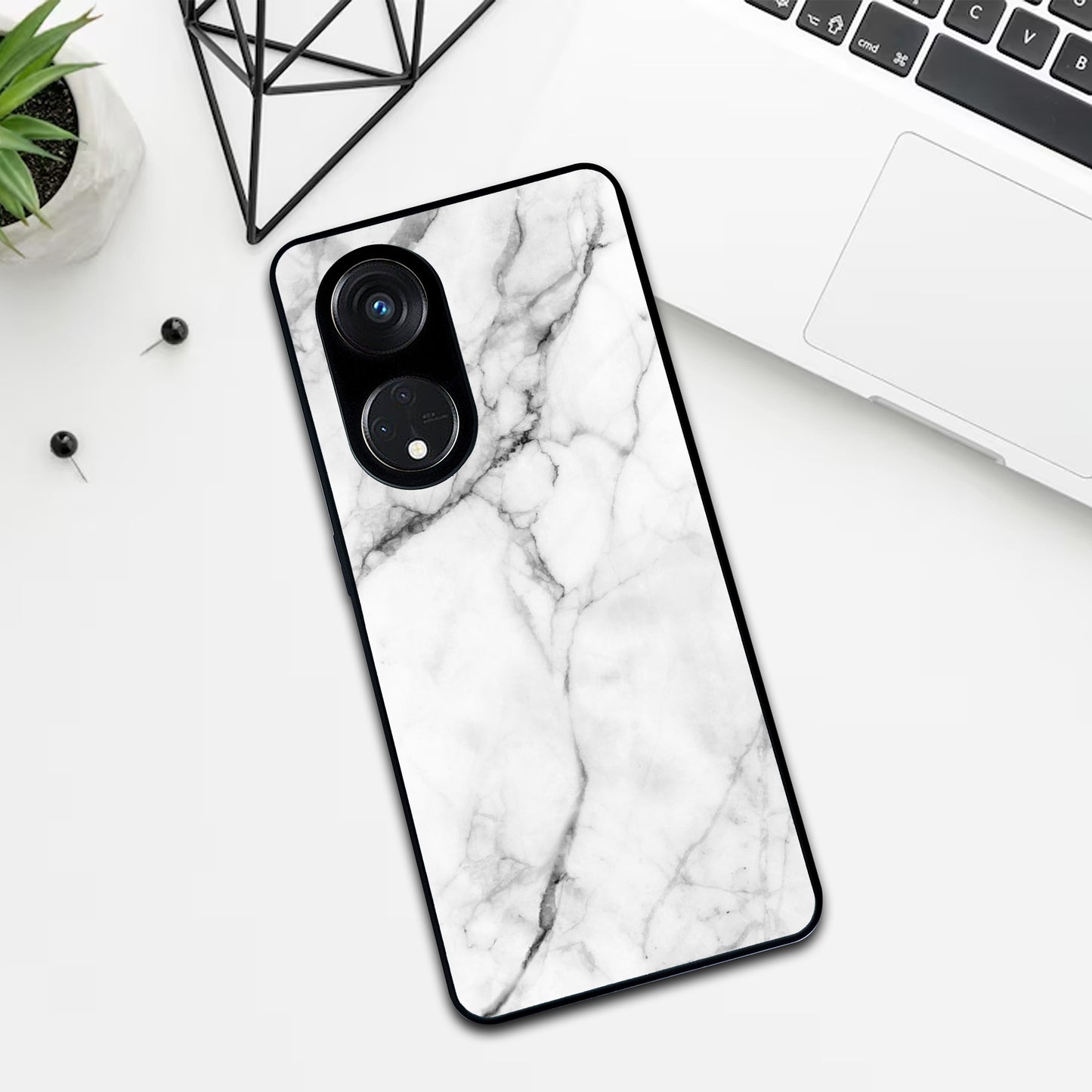 White Marble Patter Glass Case Cover For Oppo ShopOnCliQ