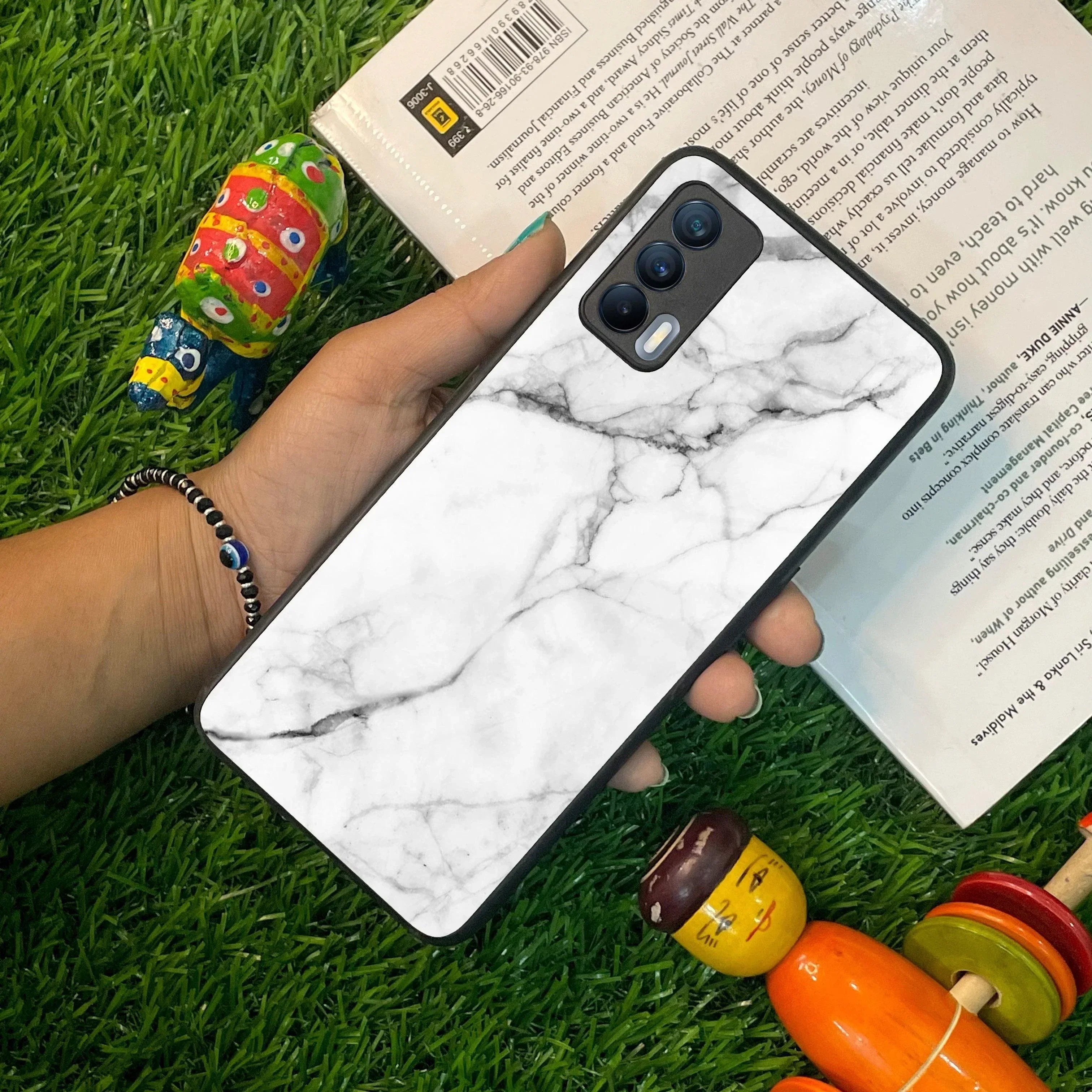 White Marble Patter Glass Case Cover For Realme/Narzo - ShopOnCliQ