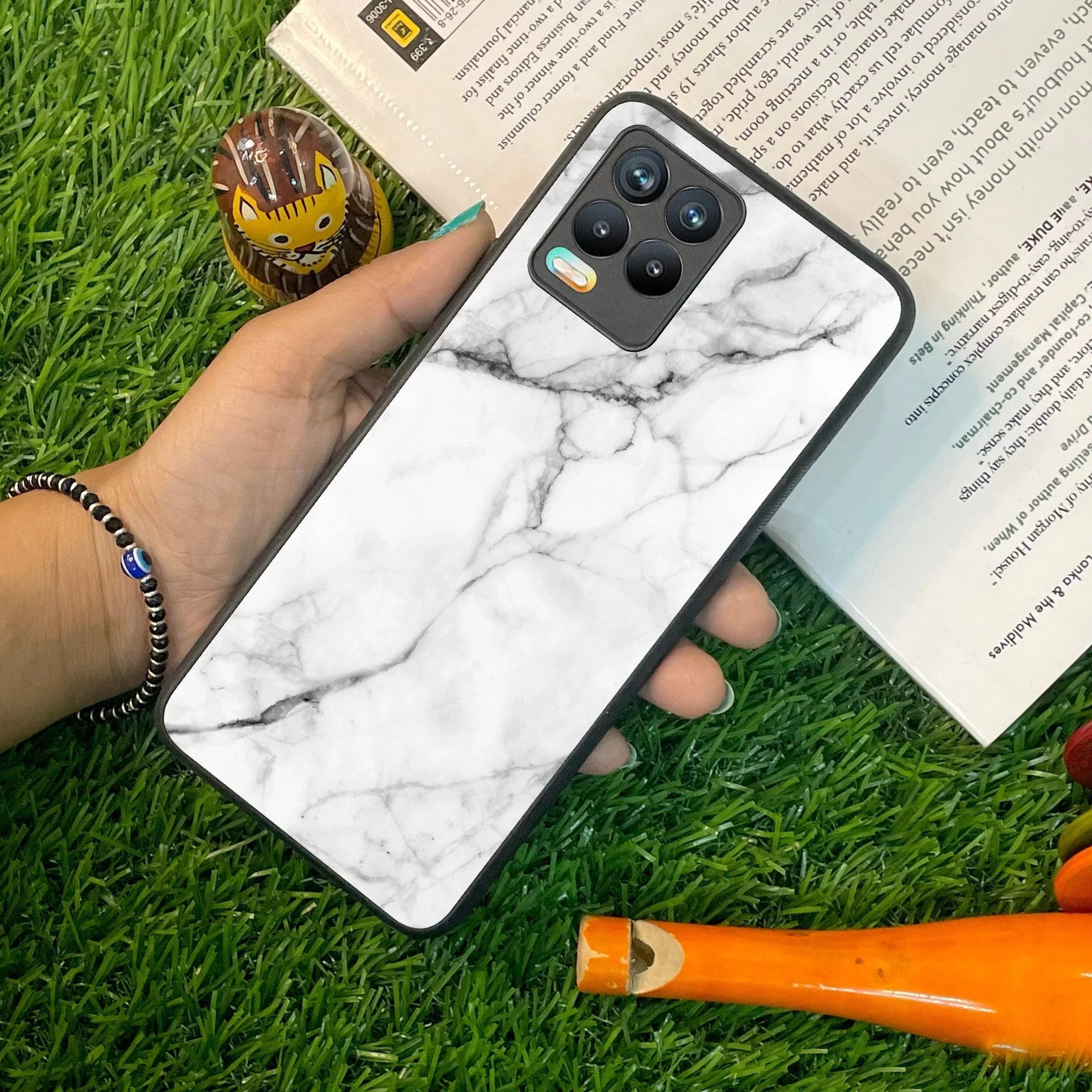 White Marble Patter Glass Case Cover For Realme/Narzo - ShopOnCliQ