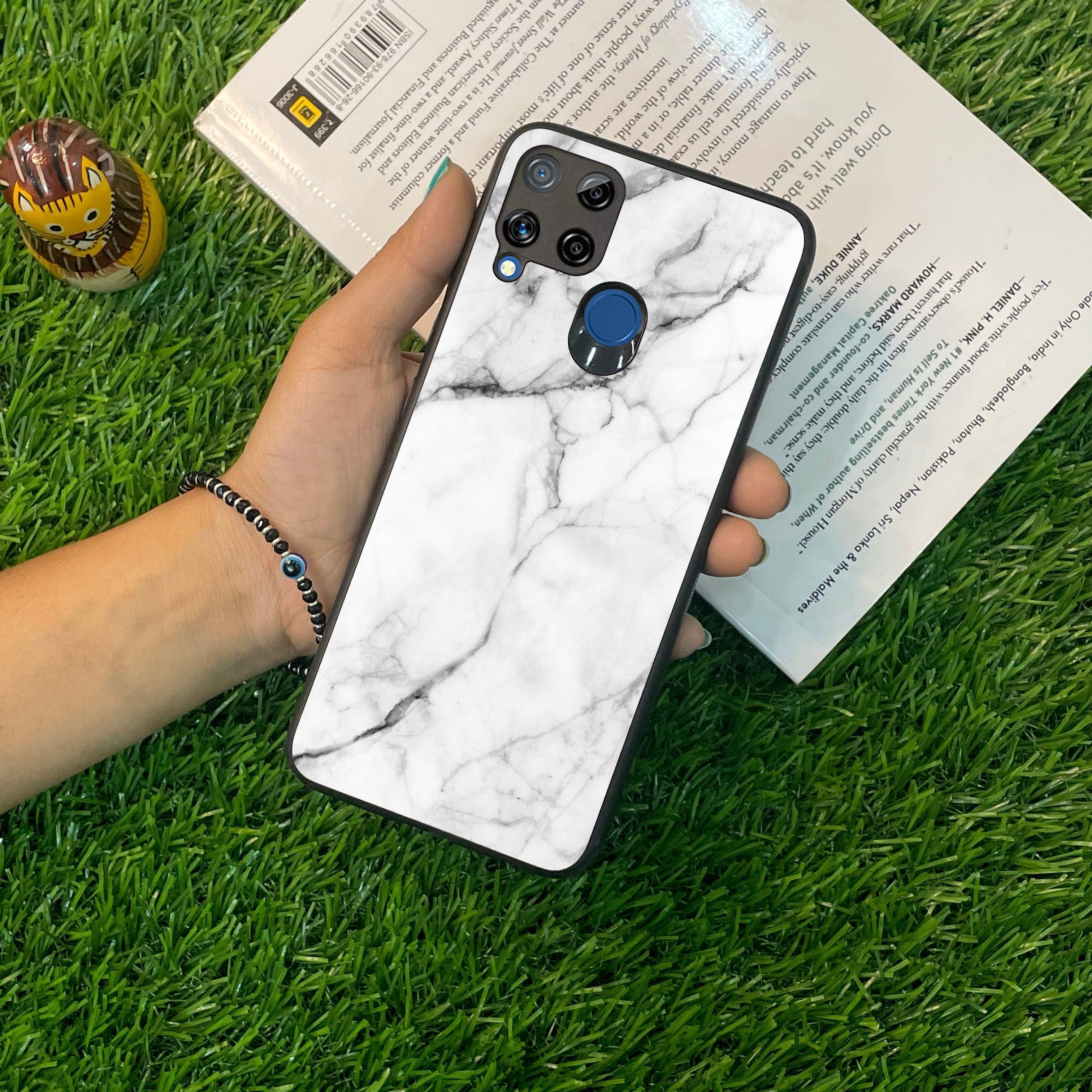 White Marble Patter Glass Case Cover For Realme/Narzo - ShopOnCliQ