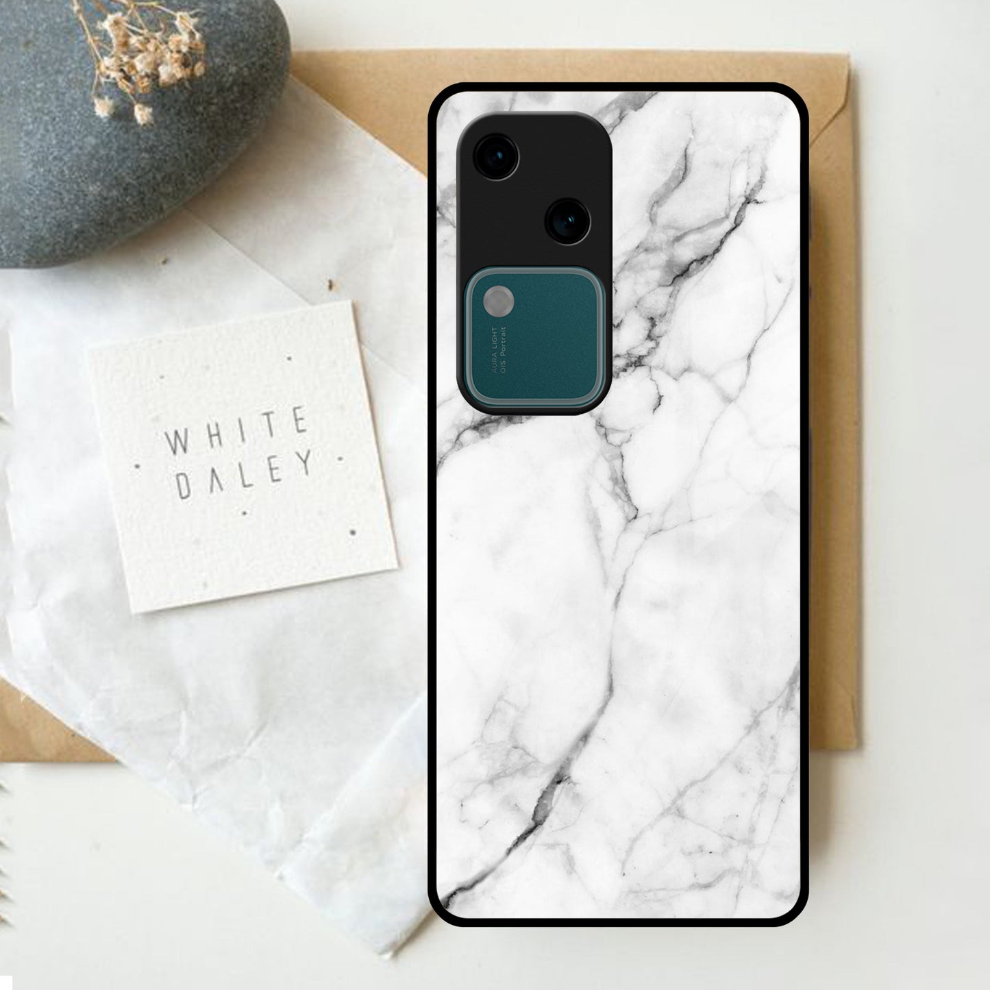 White Marble Patter Glass Case Cover For Vivo ShopOnCliQ