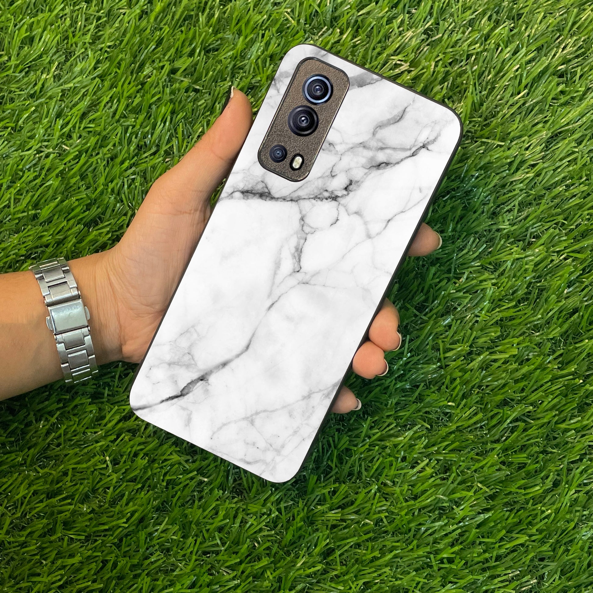 White Marble Patter Glass Case Cover For Vivo ShopOnCliQ