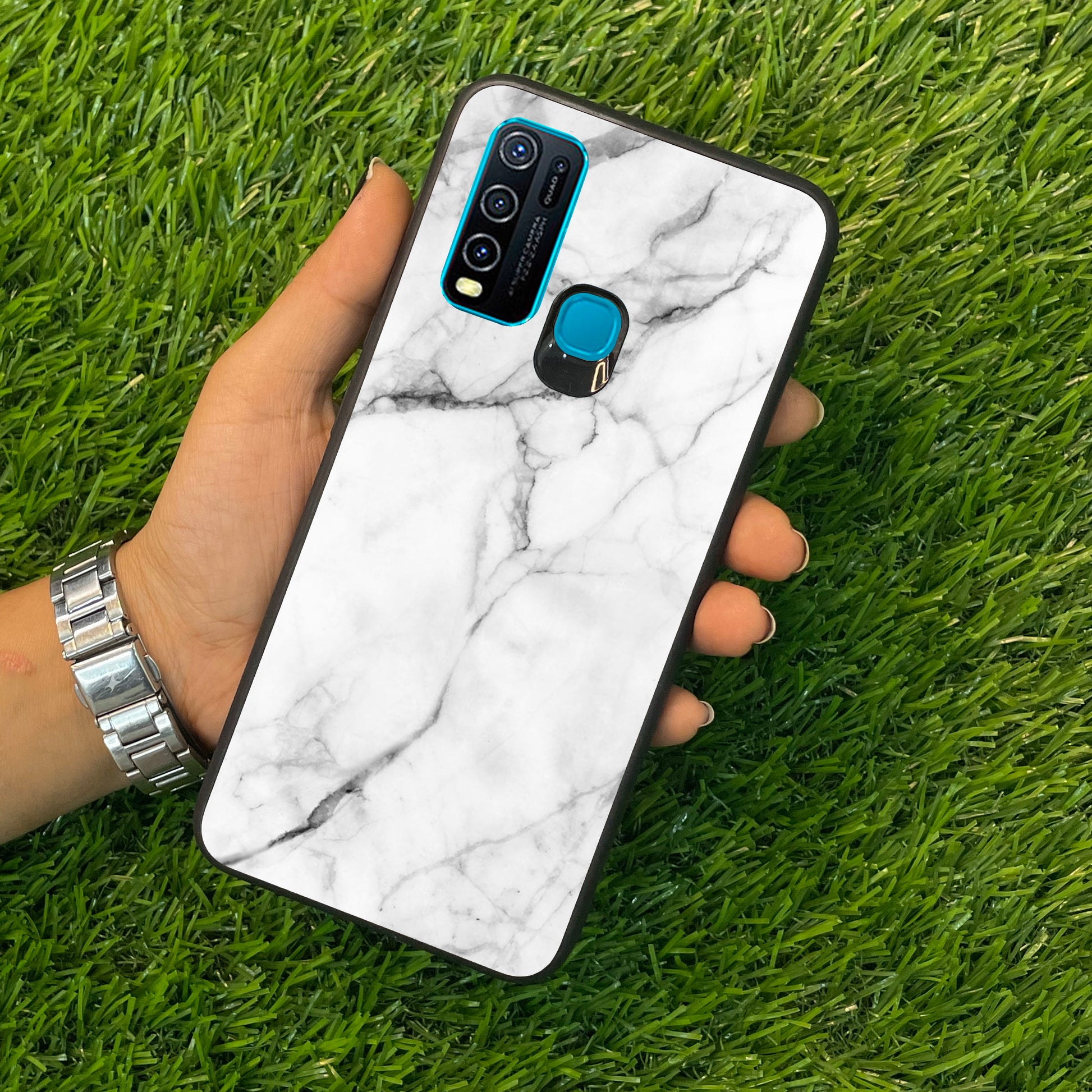 White Marble Patter Glass Case Cover For Vivo ShopOnCliQ