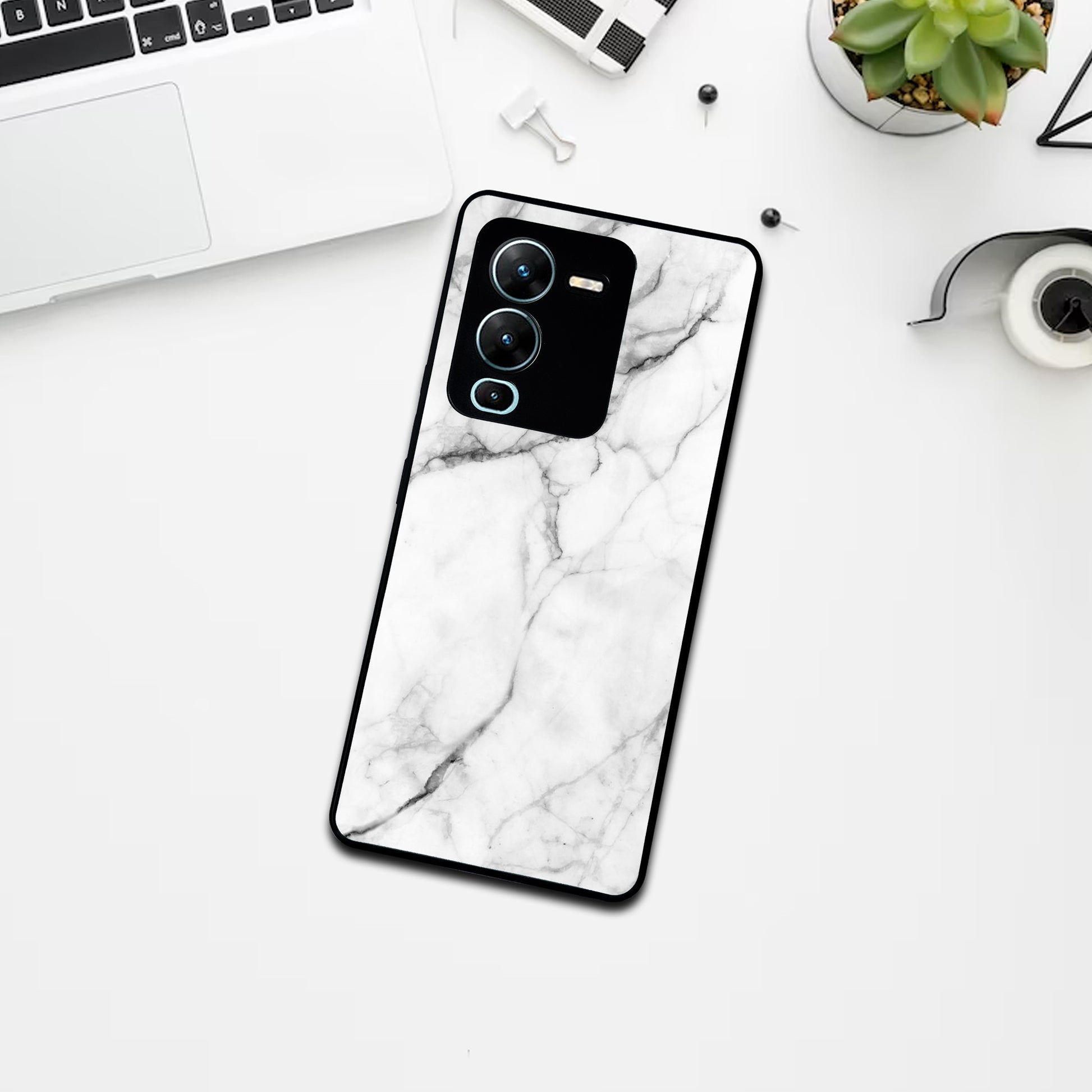 White Marble Patter Glass Case Cover For Vivo ShopOnCliQ