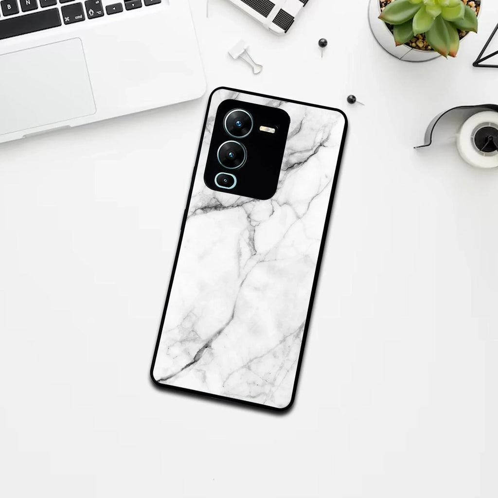 White Marble Patter Glass Case Cover For Vivo - ShopOnCliQ