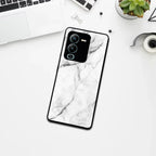 White Marble Patter Glass Case Cover For Vivo - ShopOnCliQ