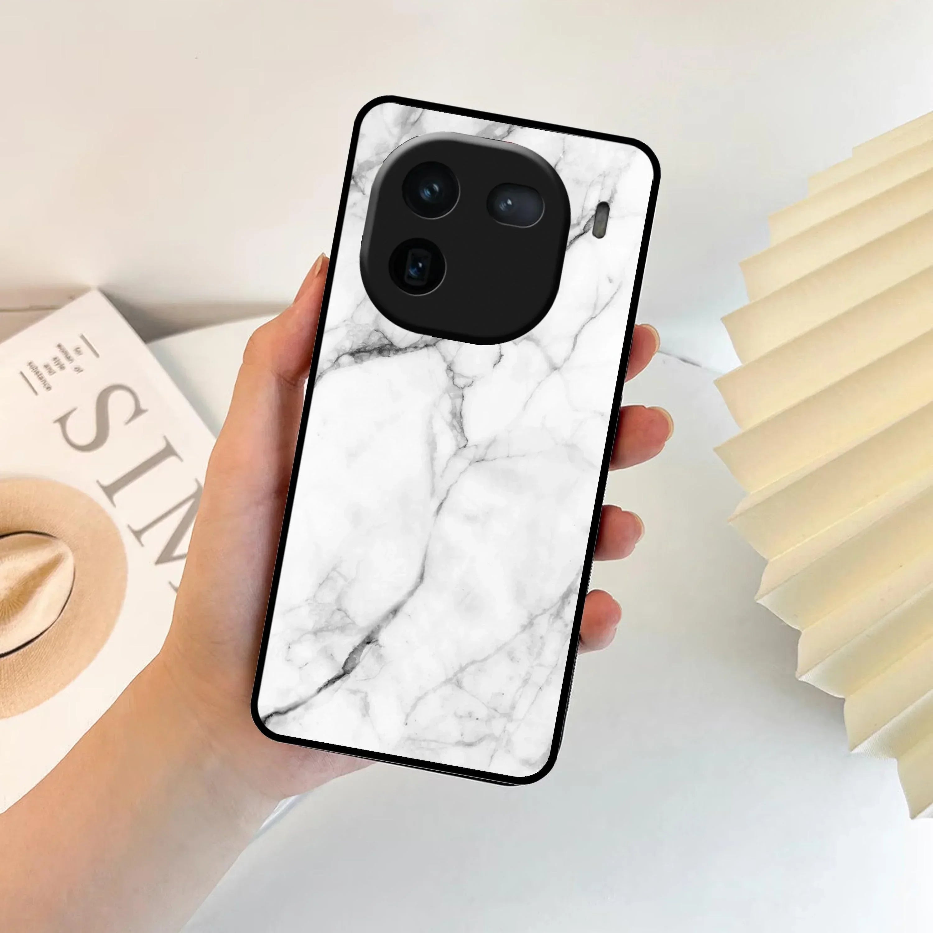 White Marble Patter Glass Case Cover For iQOO - ShopOnCliQ