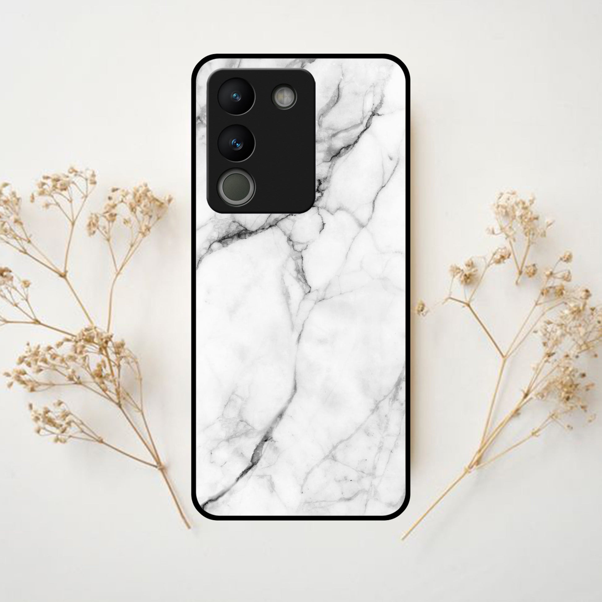 White Marble Patter Glass Case Cover For Vivo ShopOnCliQ