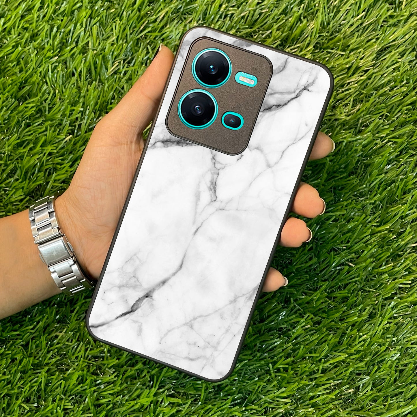 White Marble Patter Glass Case Cover For Vivo ShopOnCliQ