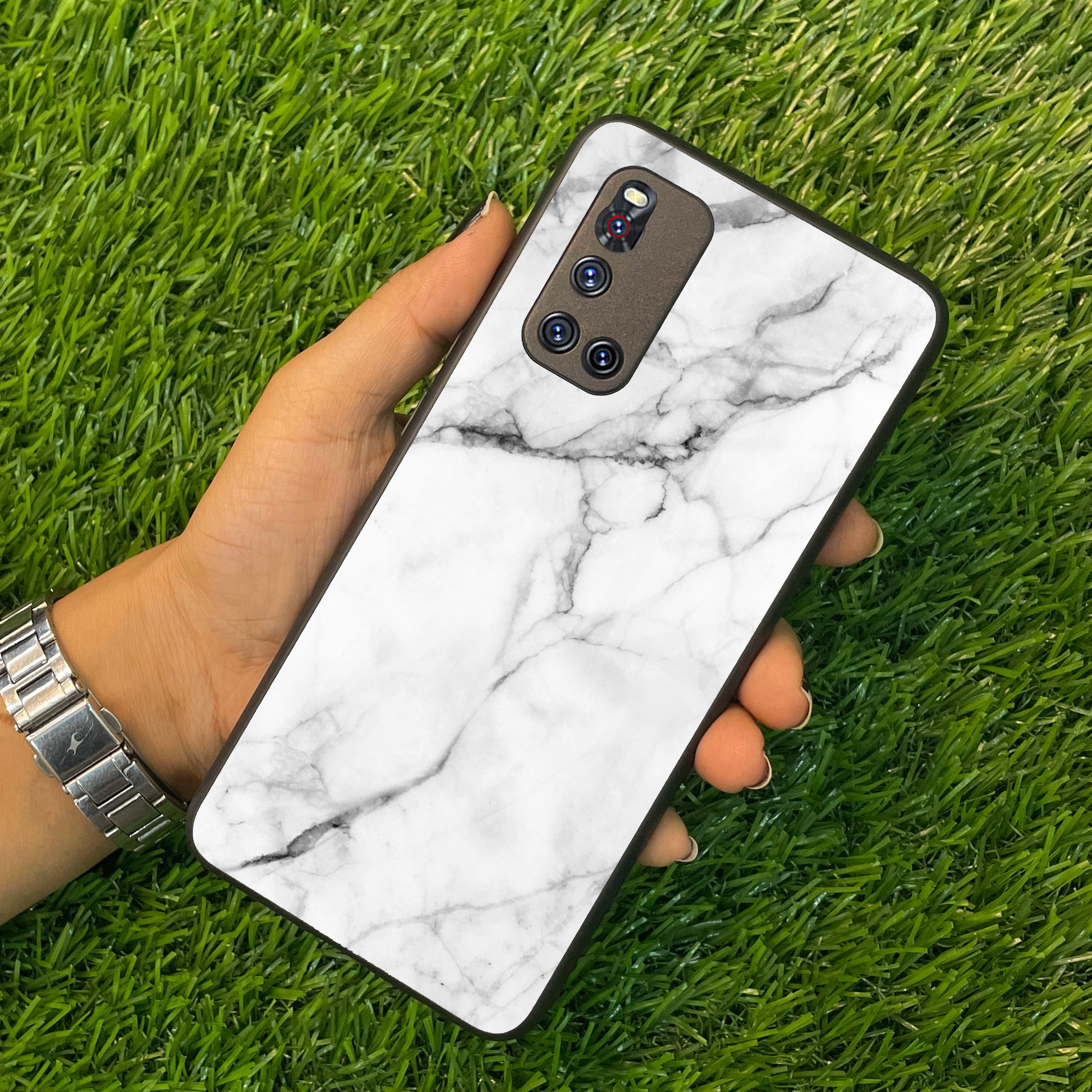 White Marble Patter Glass Case Cover For Vivo ShopOnCliQ