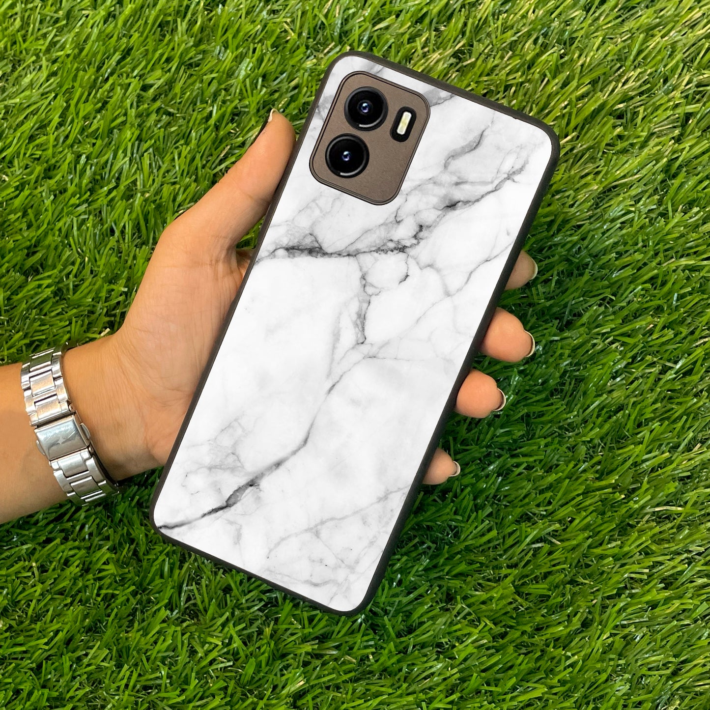 White Marble Patter Glass Case Cover For Vivo ShopOnCliQ