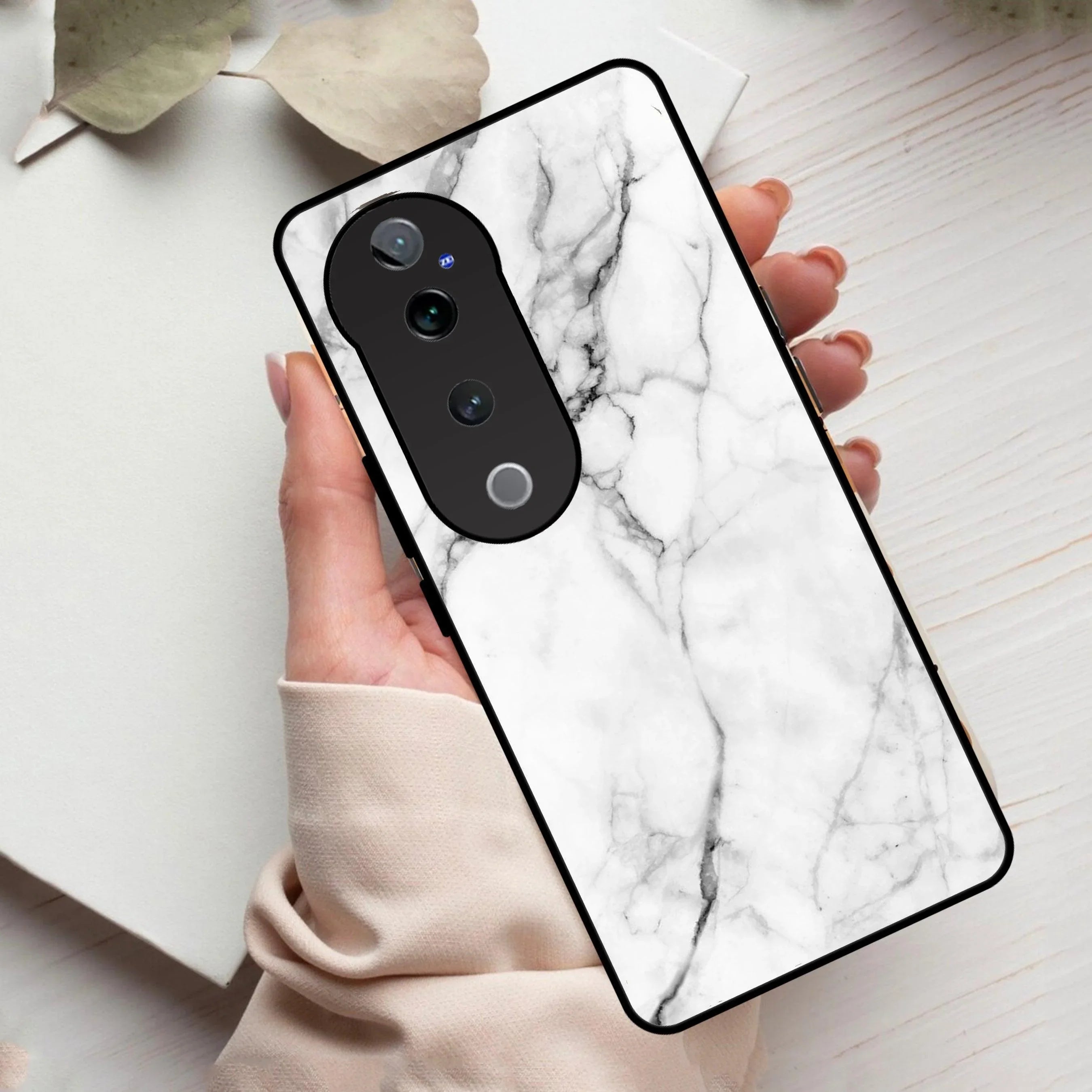 White Marble Patter Glass Case Cover For Vivo - ShopOnCliQ