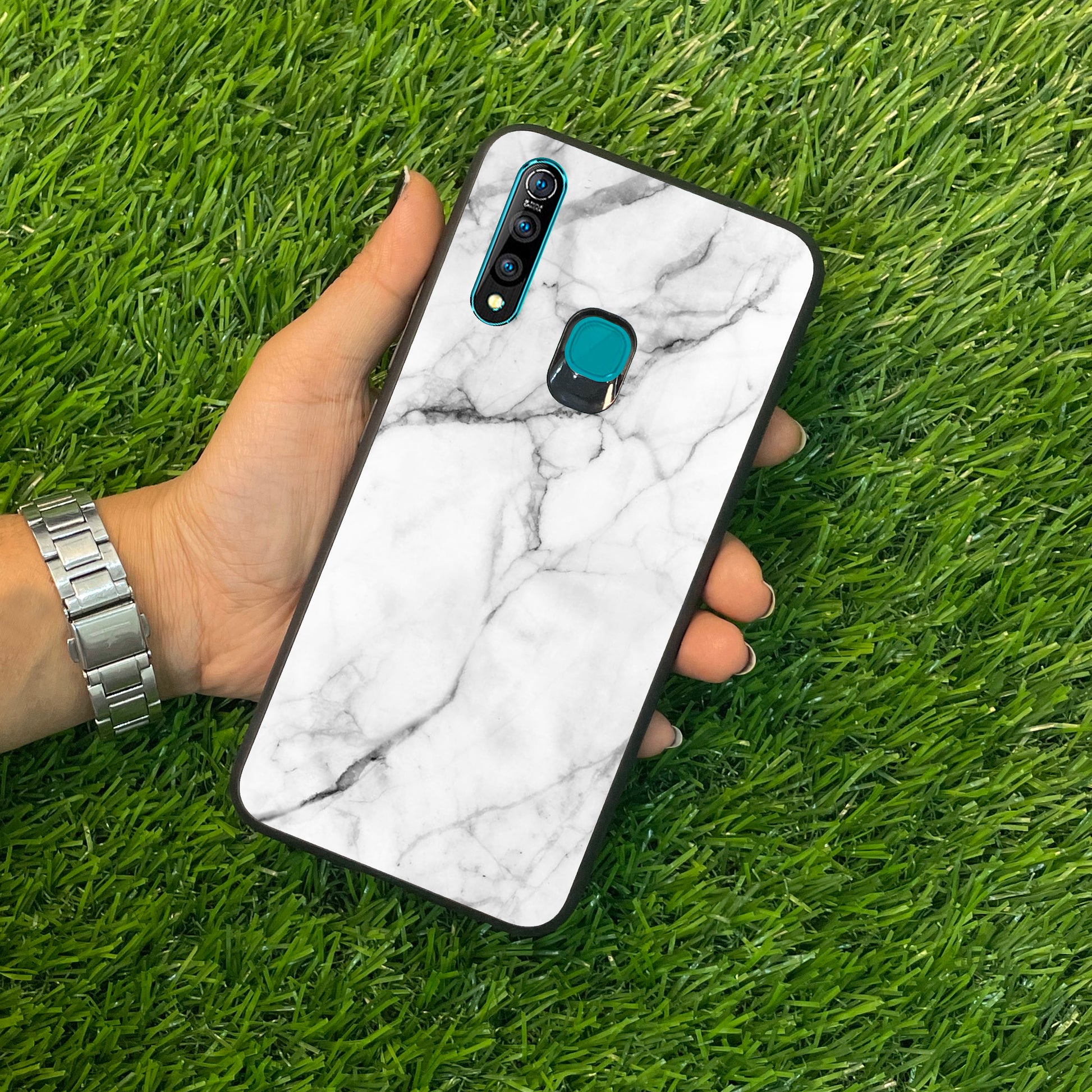 White Marble Patter Glass Case Cover For Vivo ShopOnCliQ