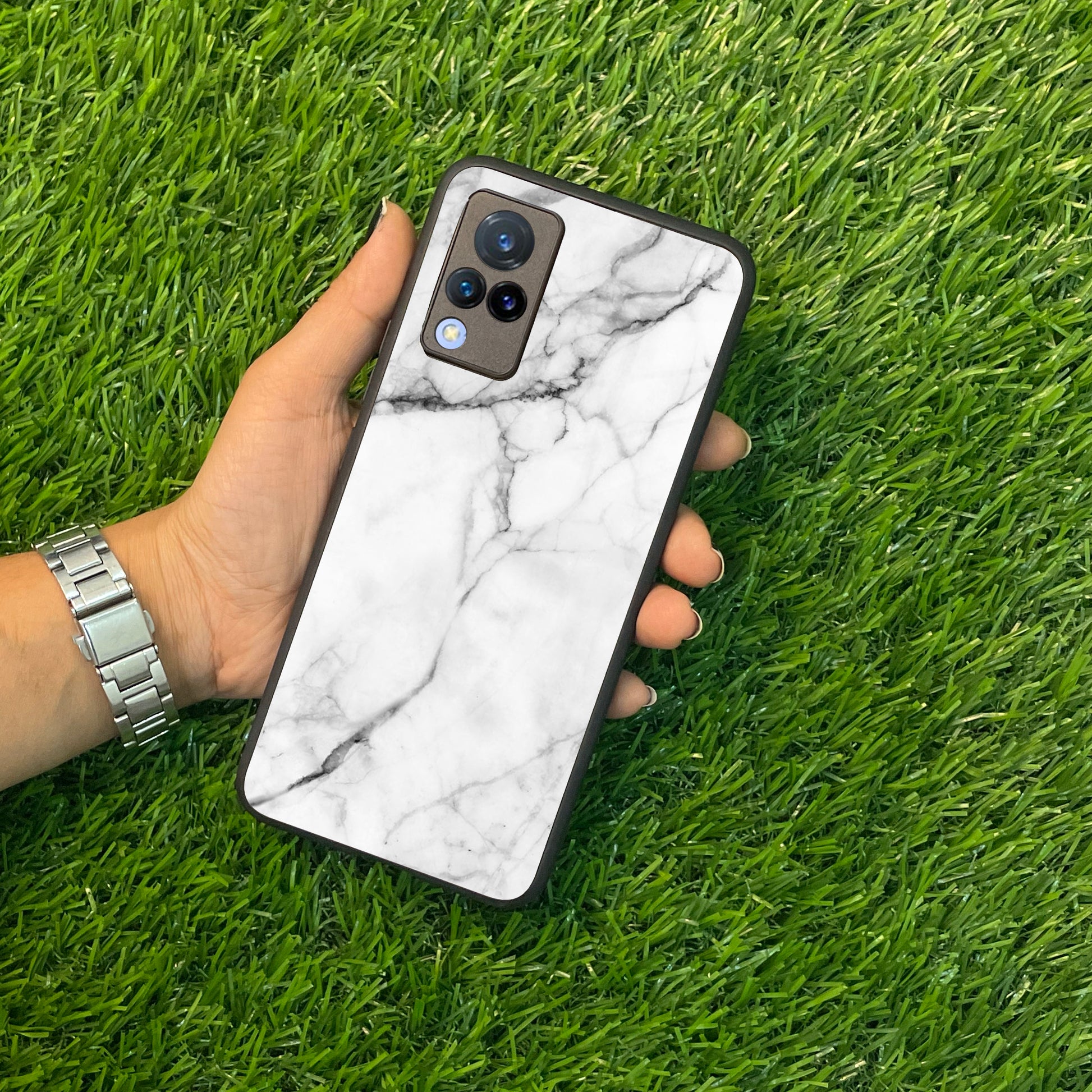 White Marble Patter Glass Case Cover For Vivo ShopOnCliQ