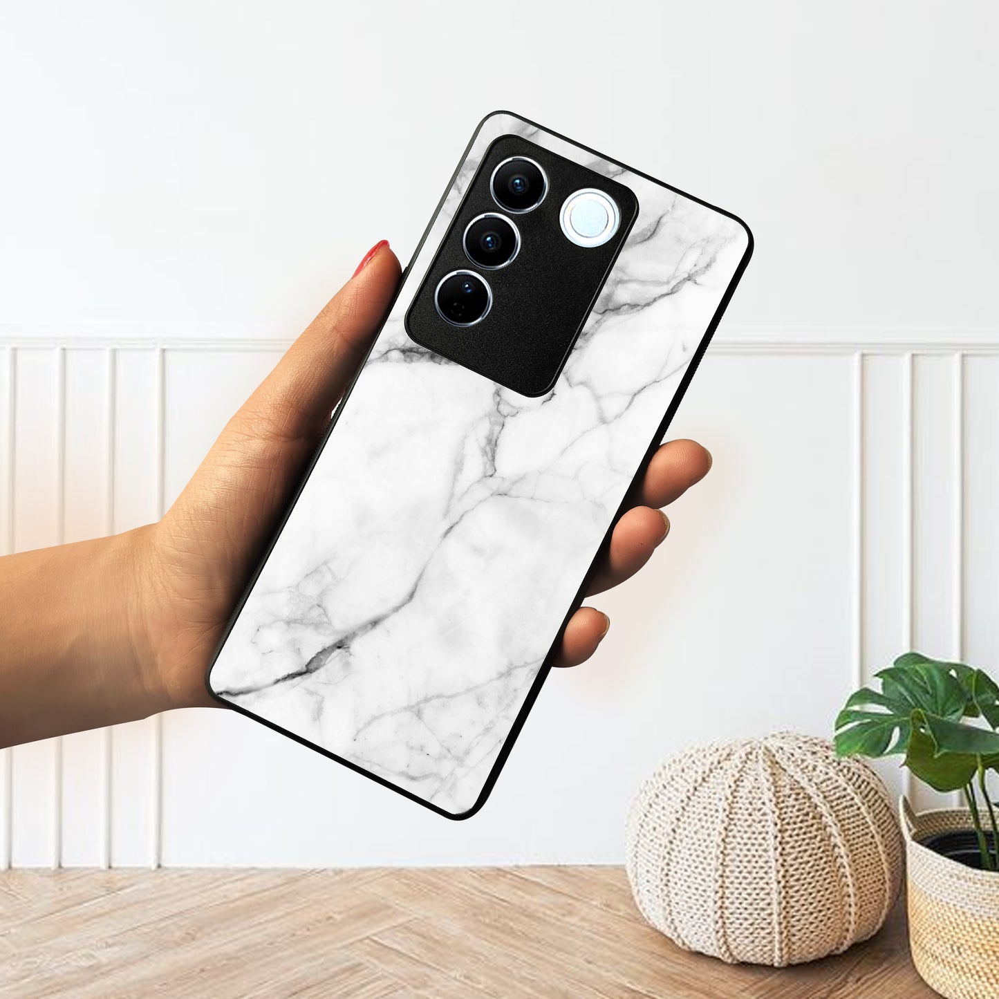 White Marble Patter Glass Case Cover For Vivo ShopOnCliQ