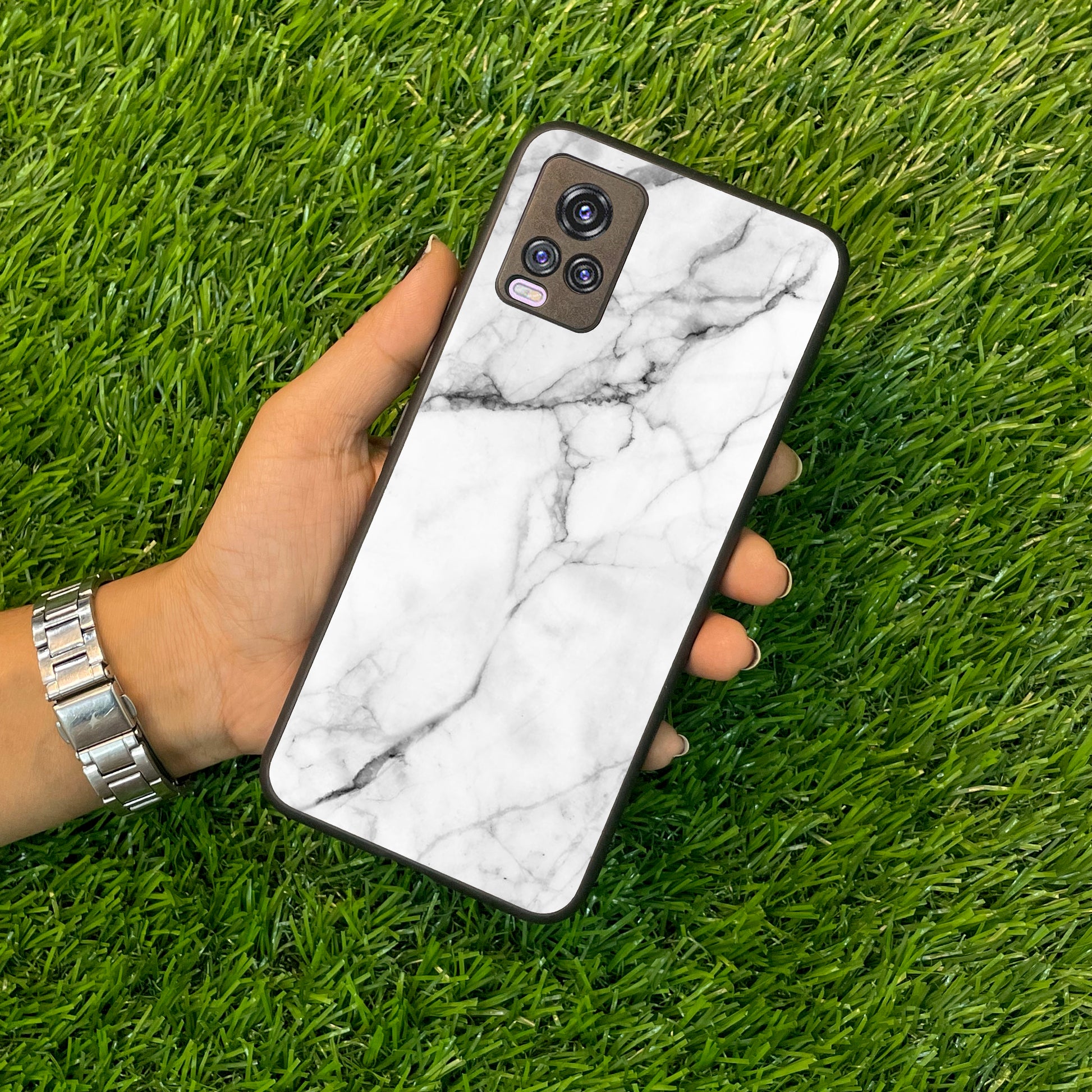 White Marble Patter Glass Case Cover For Vivo ShopOnCliQ