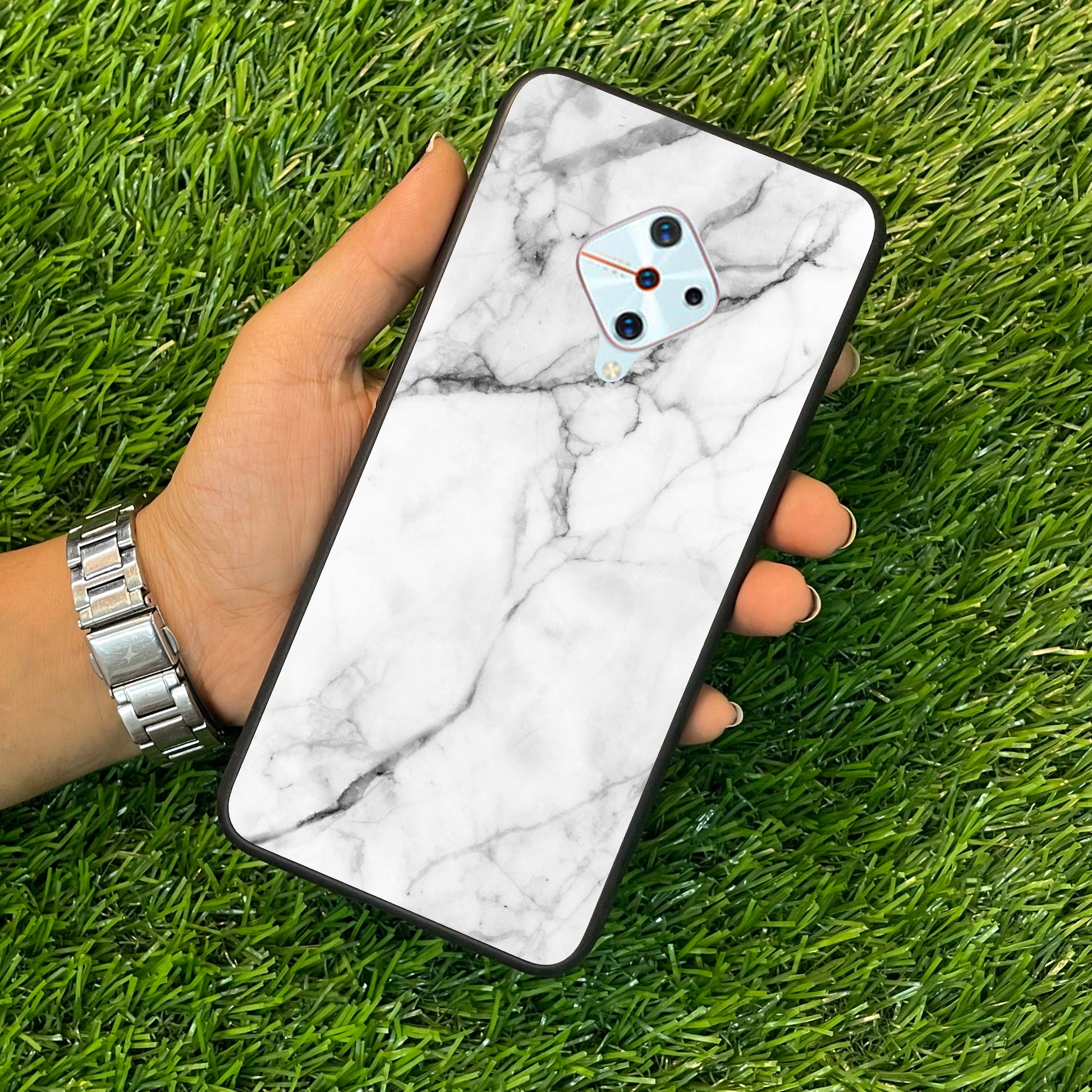 White Marble Patter Glass Case Cover For Vivo ShopOnCliQ