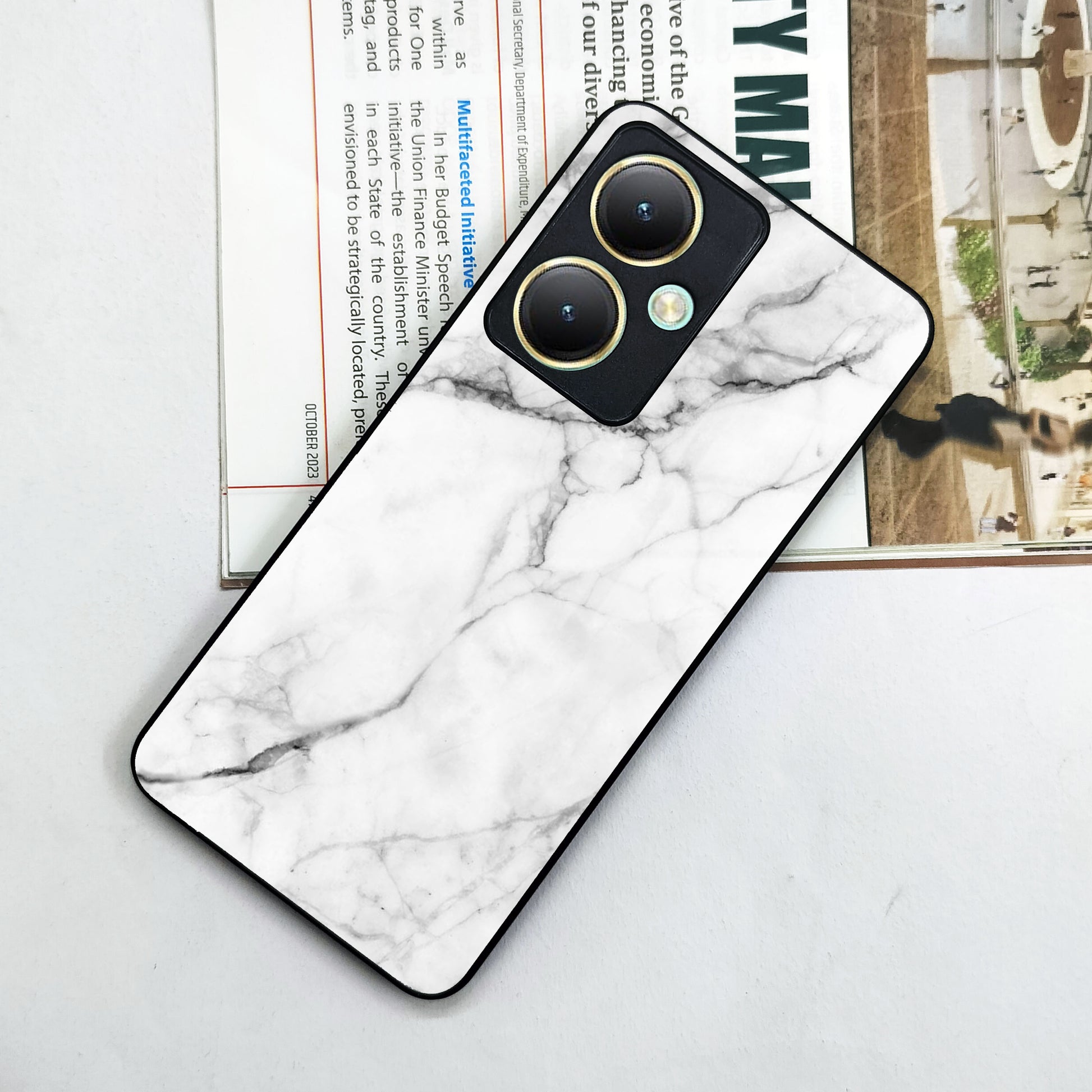 White Marble Patter Glass Case Cover For Vivo ShopOnCliQ