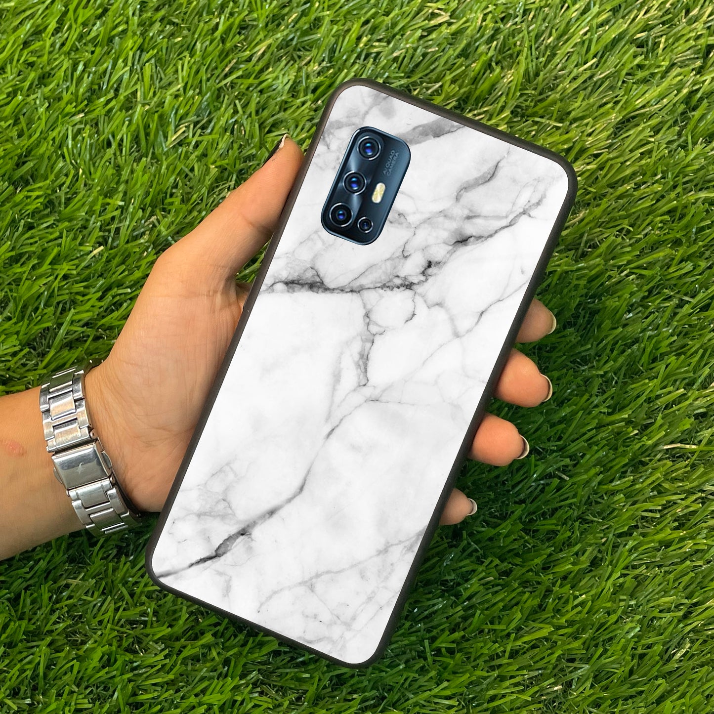 White Marble Patter Glass Case Cover For Vivo ShopOnCliQ