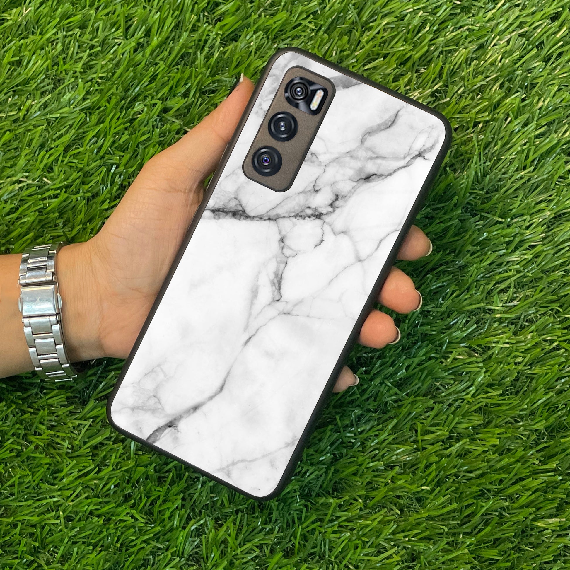 White Marble Patter Glass Case Cover For Vivo ShopOnCliQ