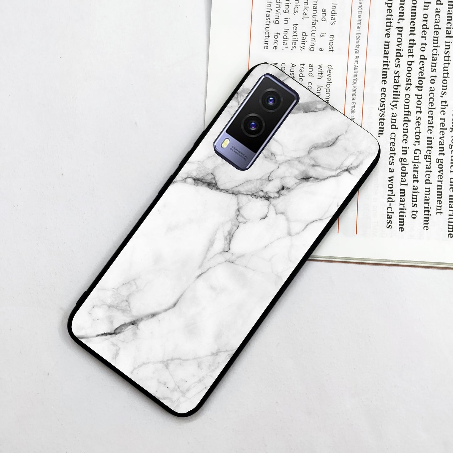 White Marble Patter Glass Case Cover For Vivo ShopOnCliQ