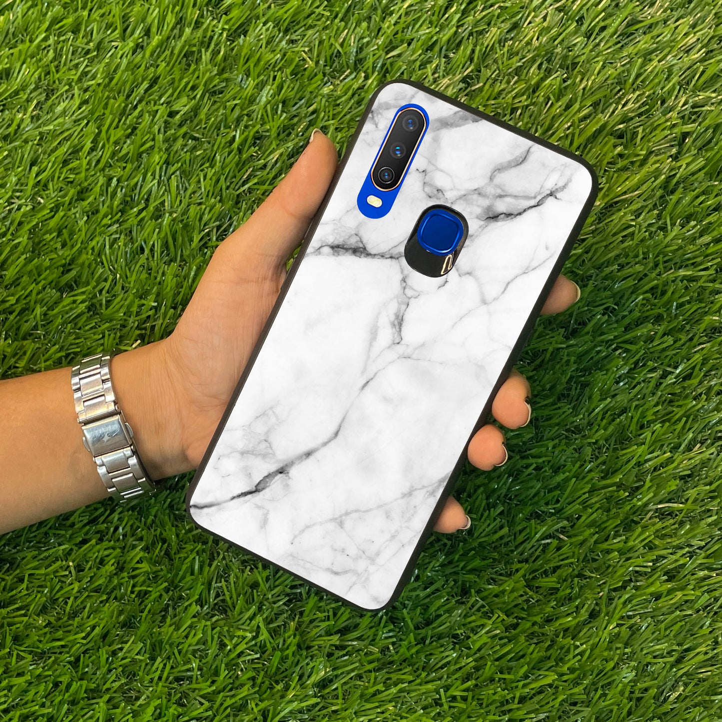 White Marble Patter Glass Case Cover For Vivo ShopOnCliQ