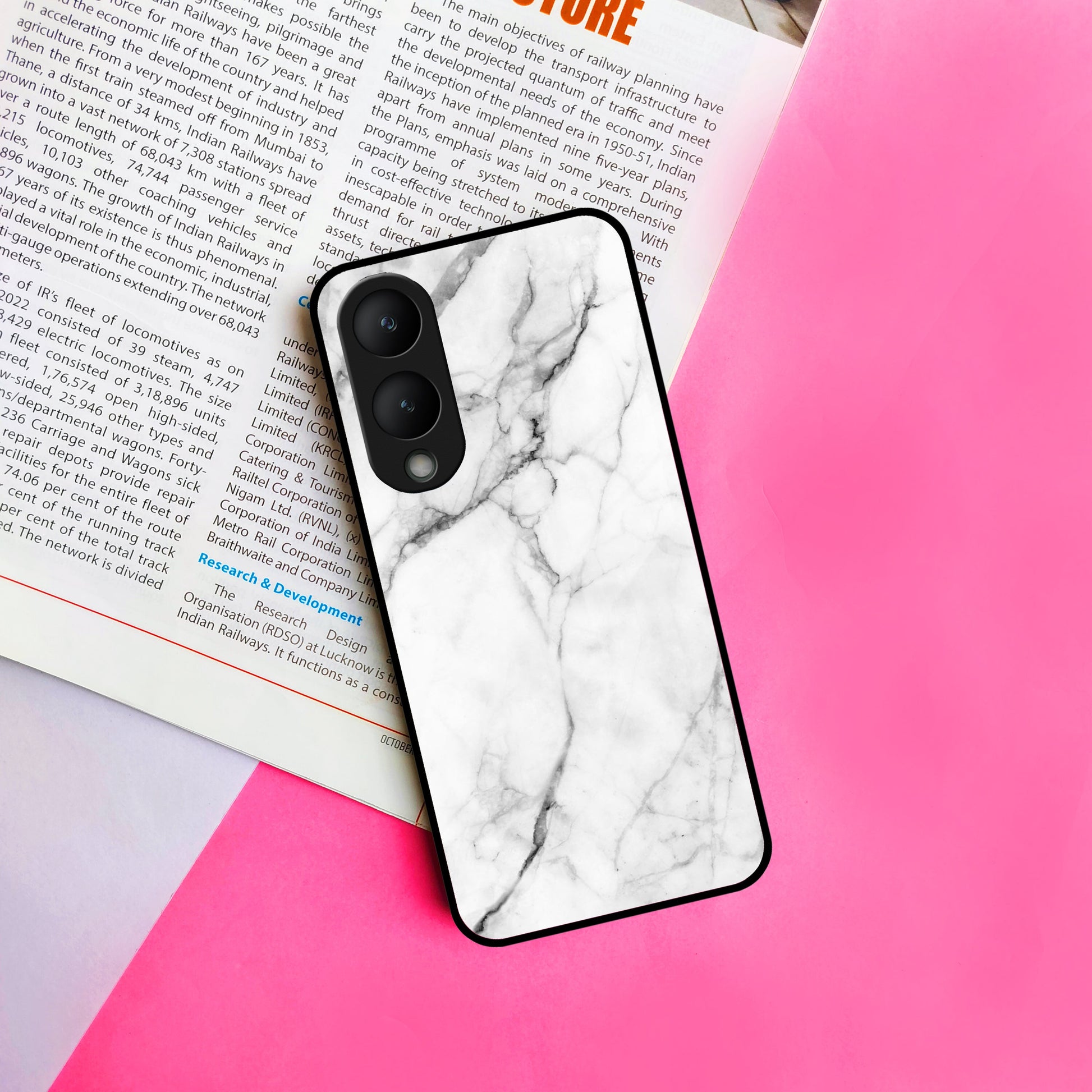 White Marble Patter Glass Case Cover For Vivo ShopOnCliQ