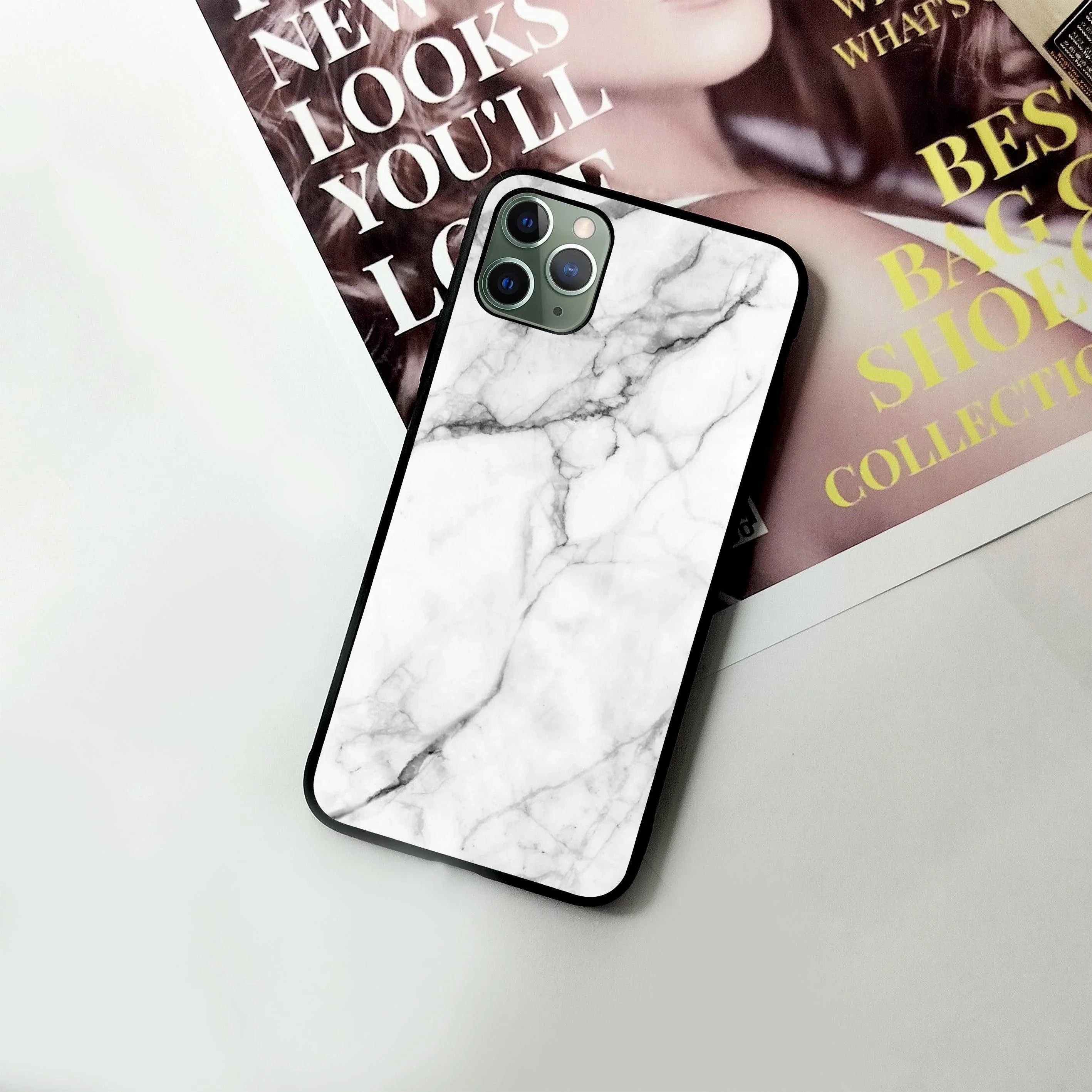 White Marble Patter Glass Case Cover For iPhone - ShopOnCliQ