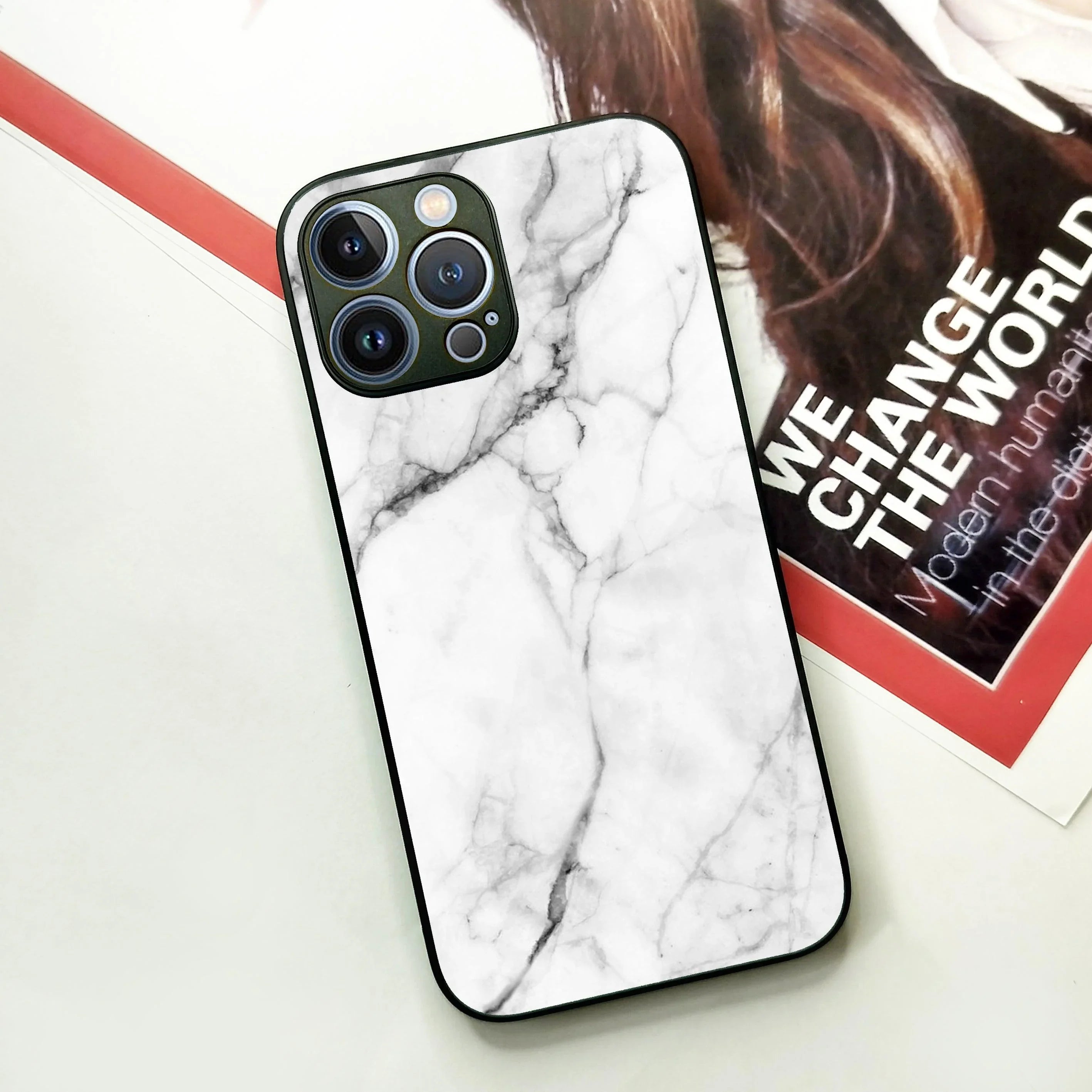White Marble Patter Glass Case Cover For iPhone - ShopOnCliQ