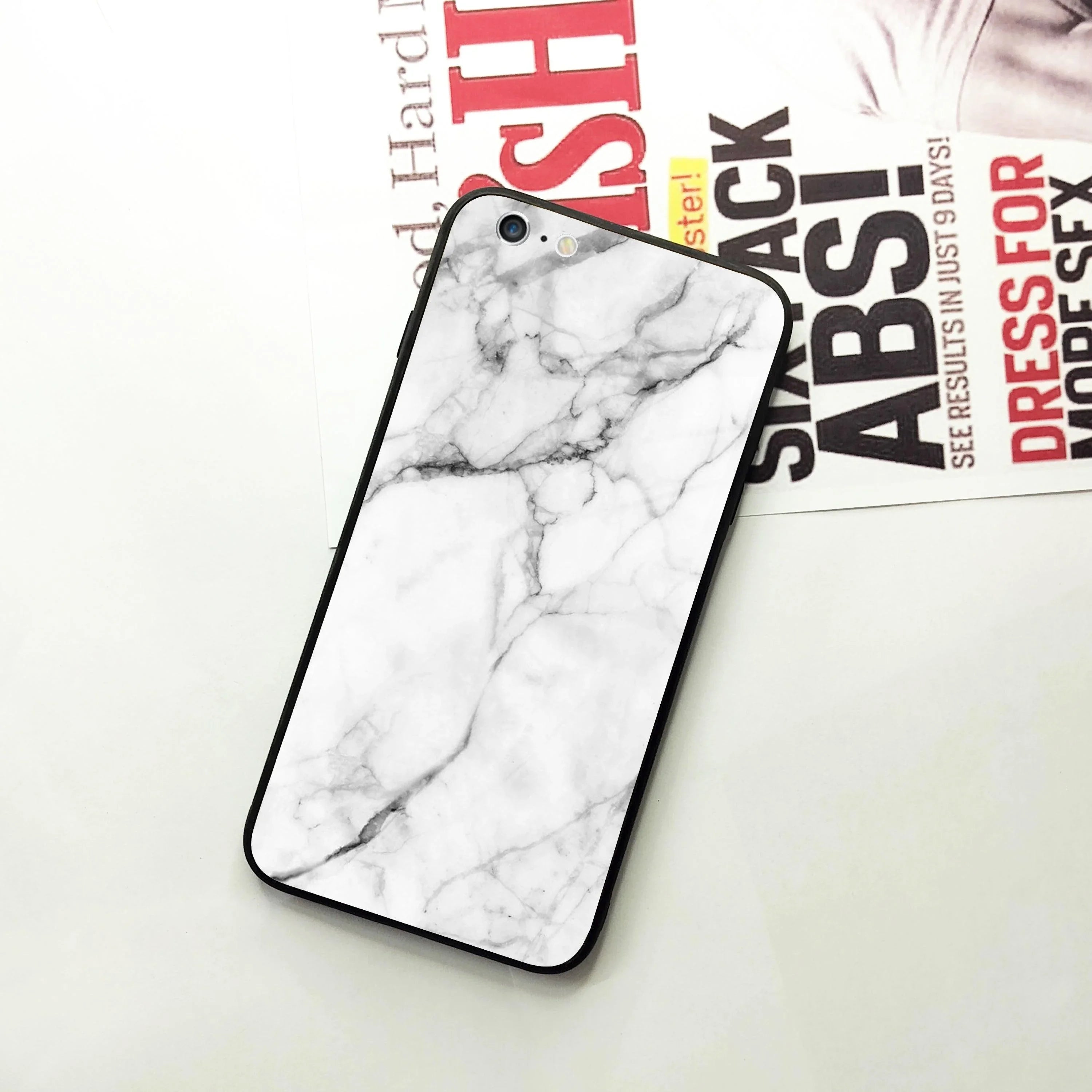 White Marble Patter Glass Case Cover For iPhone - ShopOnCliQ