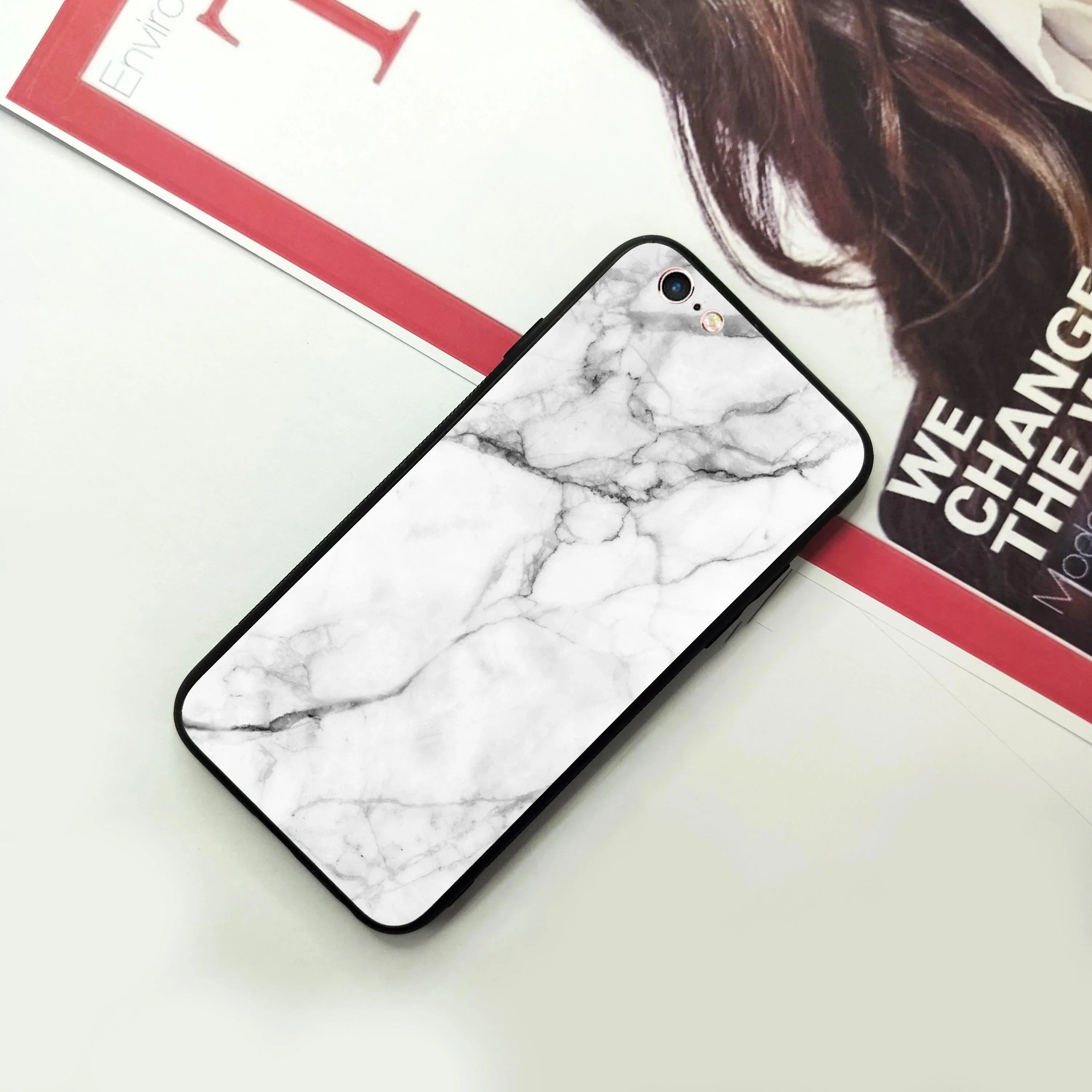 White Marble Patter Glass Case Cover For iPhone - ShopOnCliQ