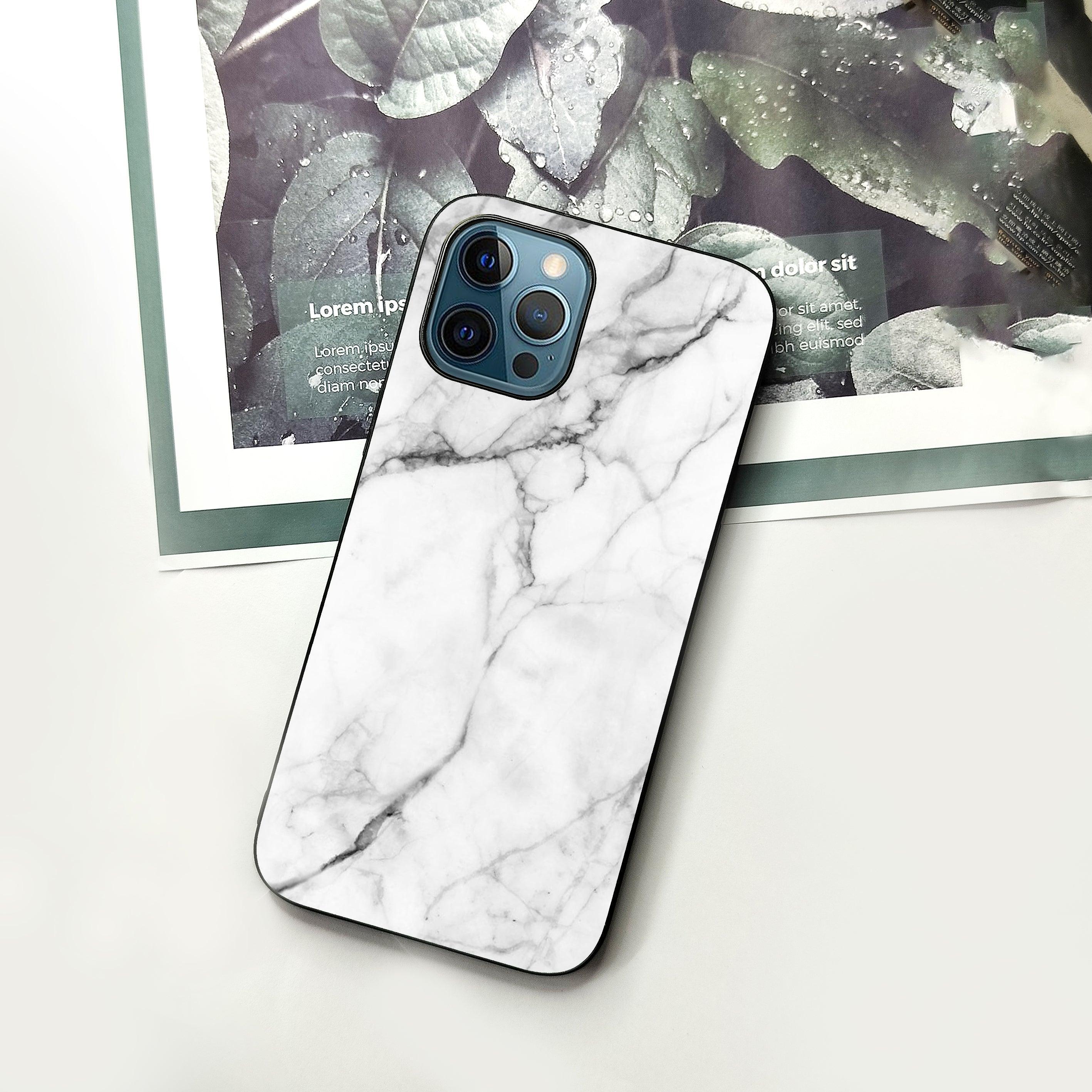 White Marble Patter Glass Case Cover For iPhone - ShopOnCliQ