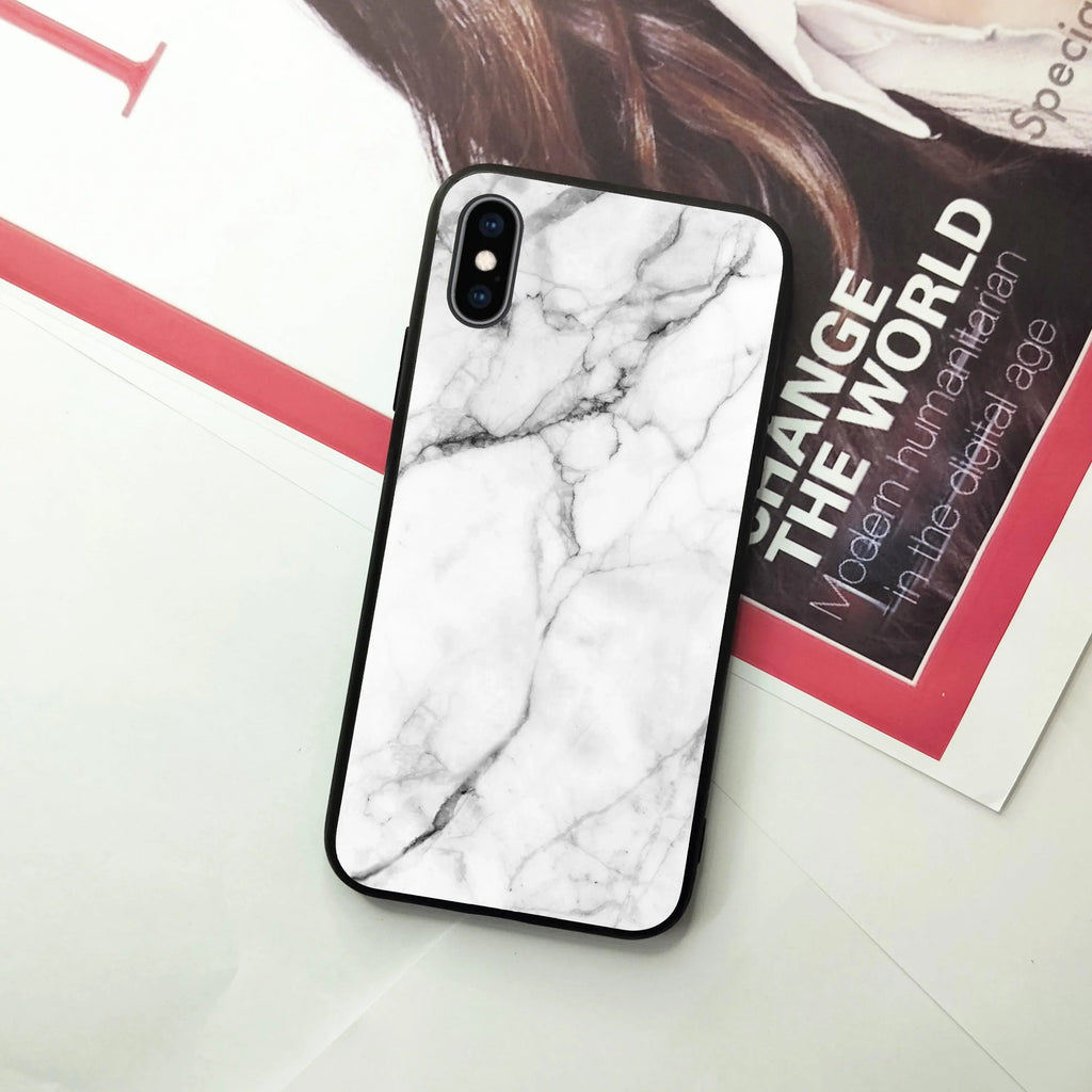 White Marble Patter Glass Case Cover For iPhone - ShopOnCliQ