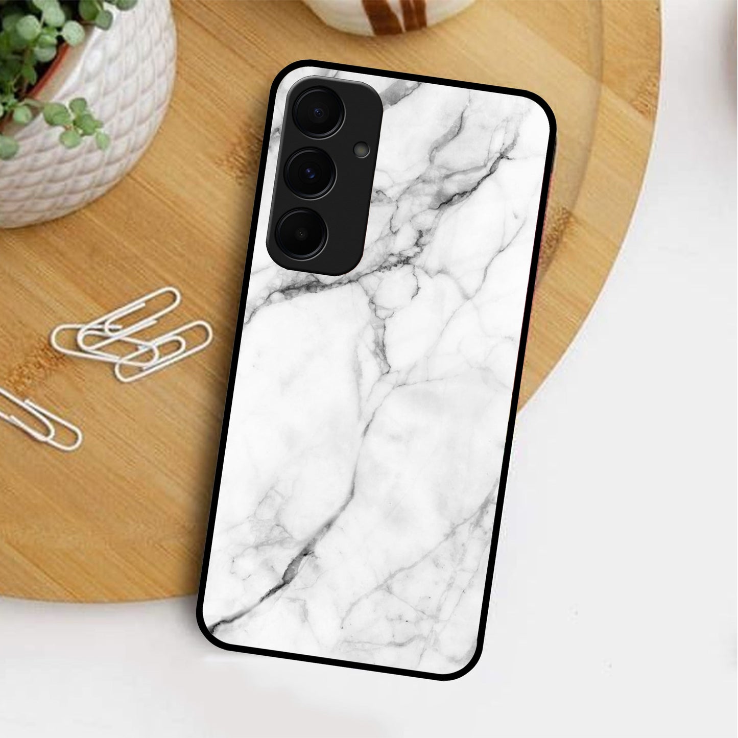 White Marble Patter Glass Case Cover for Samsung ShopOnCliQ