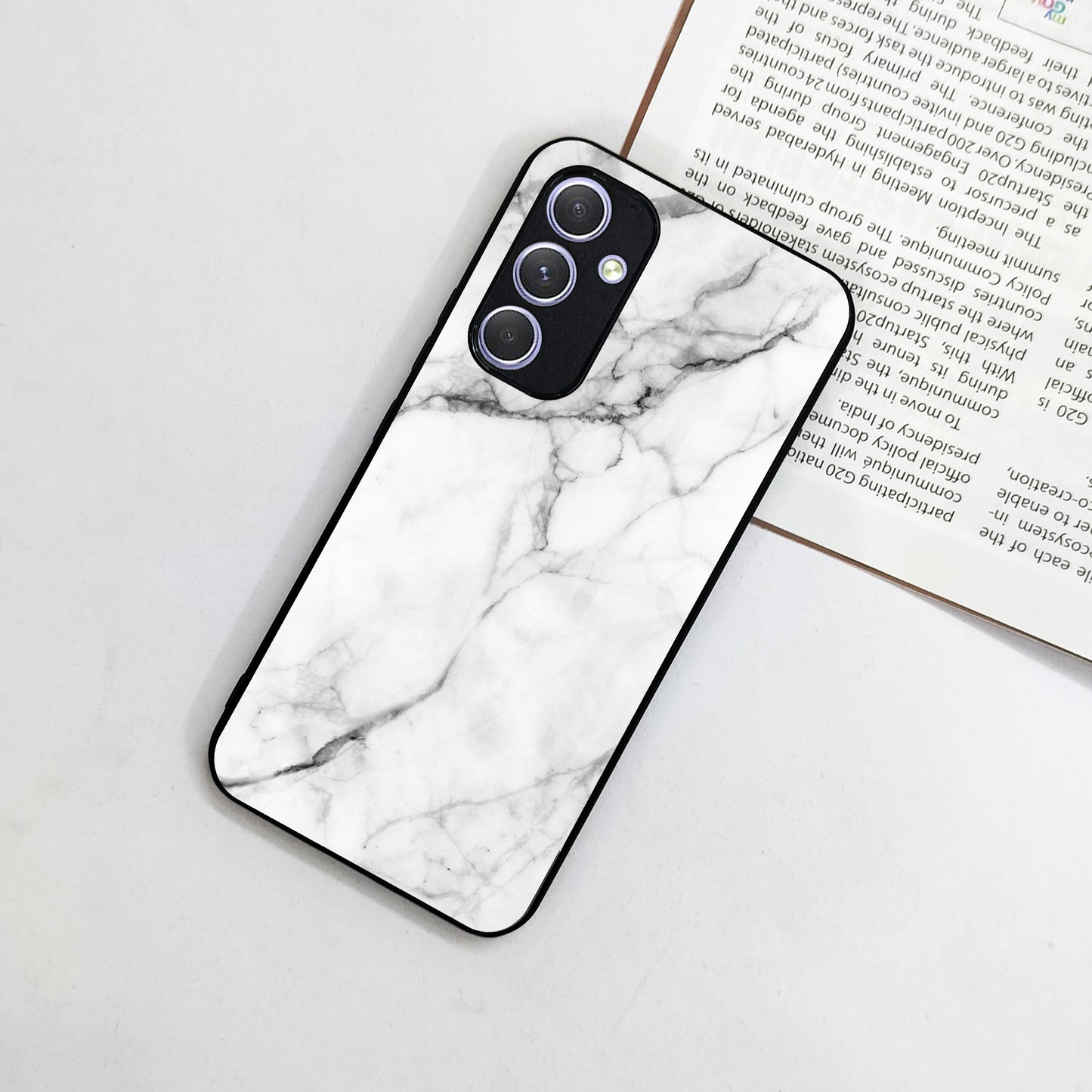 White Marble Patter Glass Case Cover for Samsung ShopOnCliQ