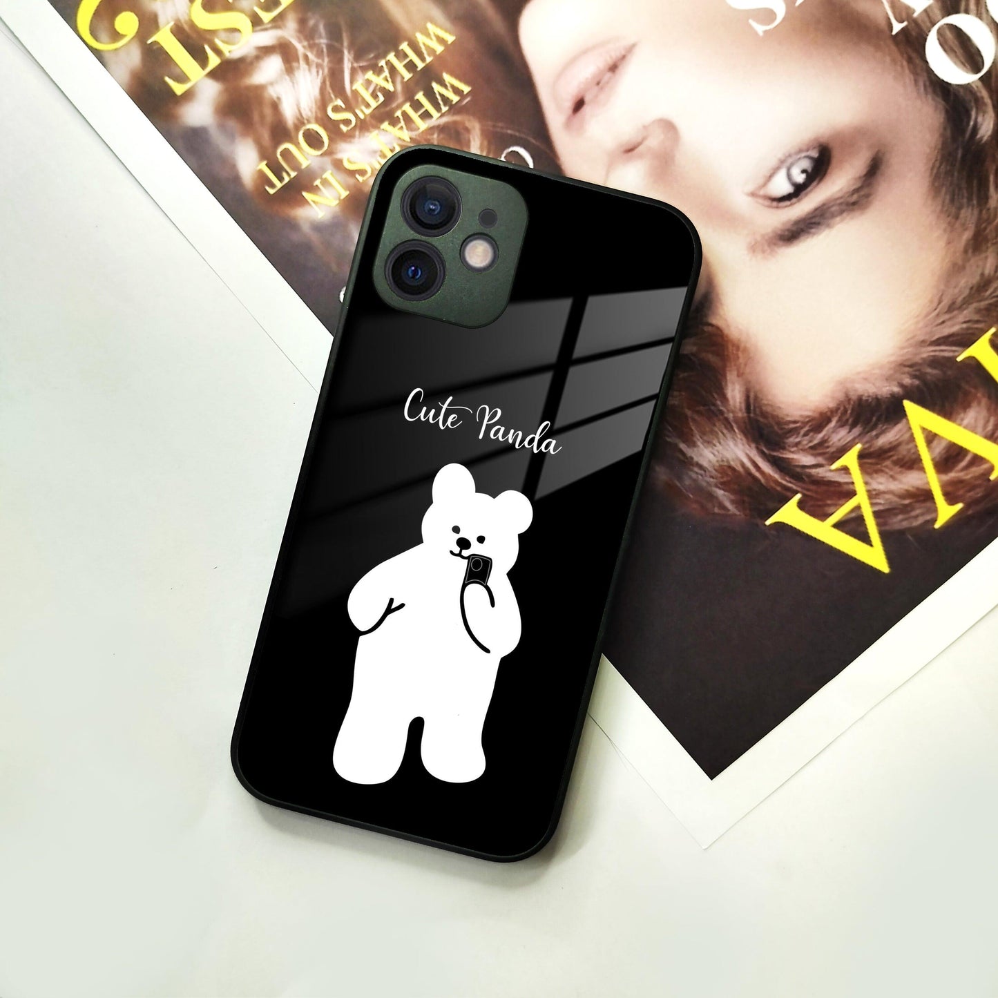 White Panda Glass Case Cover For iPhone