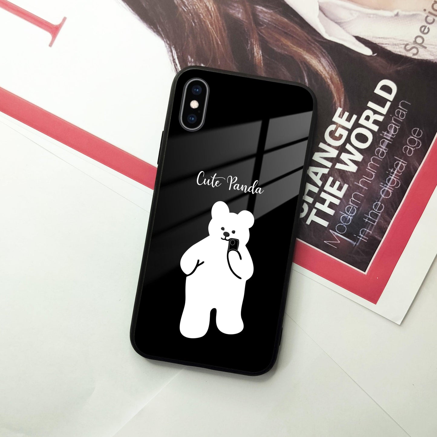 White Panda Glass Case Cover For iPhone