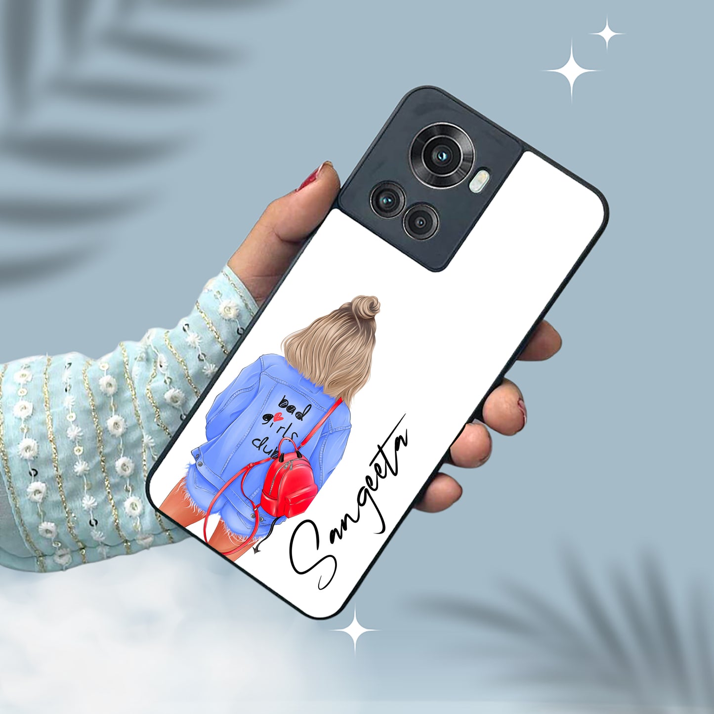 Bag Girl Customize Name Glass Case For OnePlus