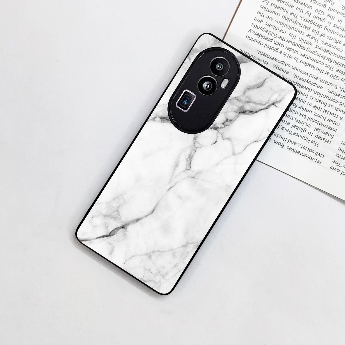 White Marble Patter Glass Case Cover For Oppo