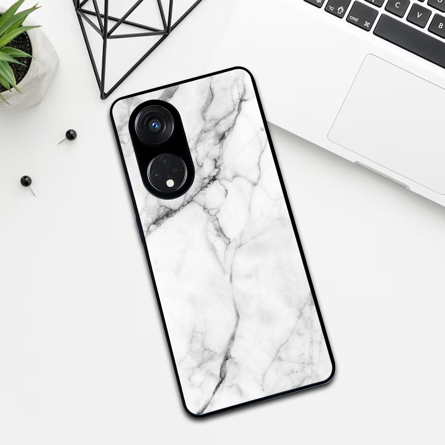 White Marble Patter Glass Case Cover For Oppo