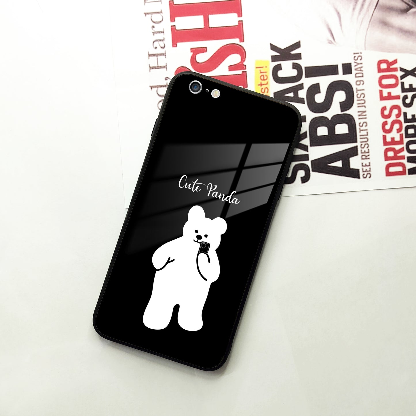 White Panda Glass Case Cover For iPhone