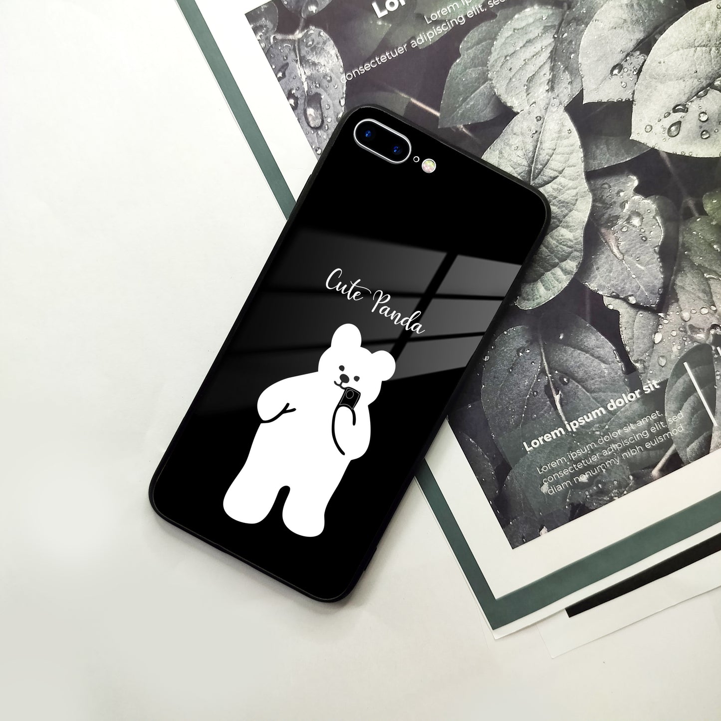 White Panda Glass Case Cover For iPhone