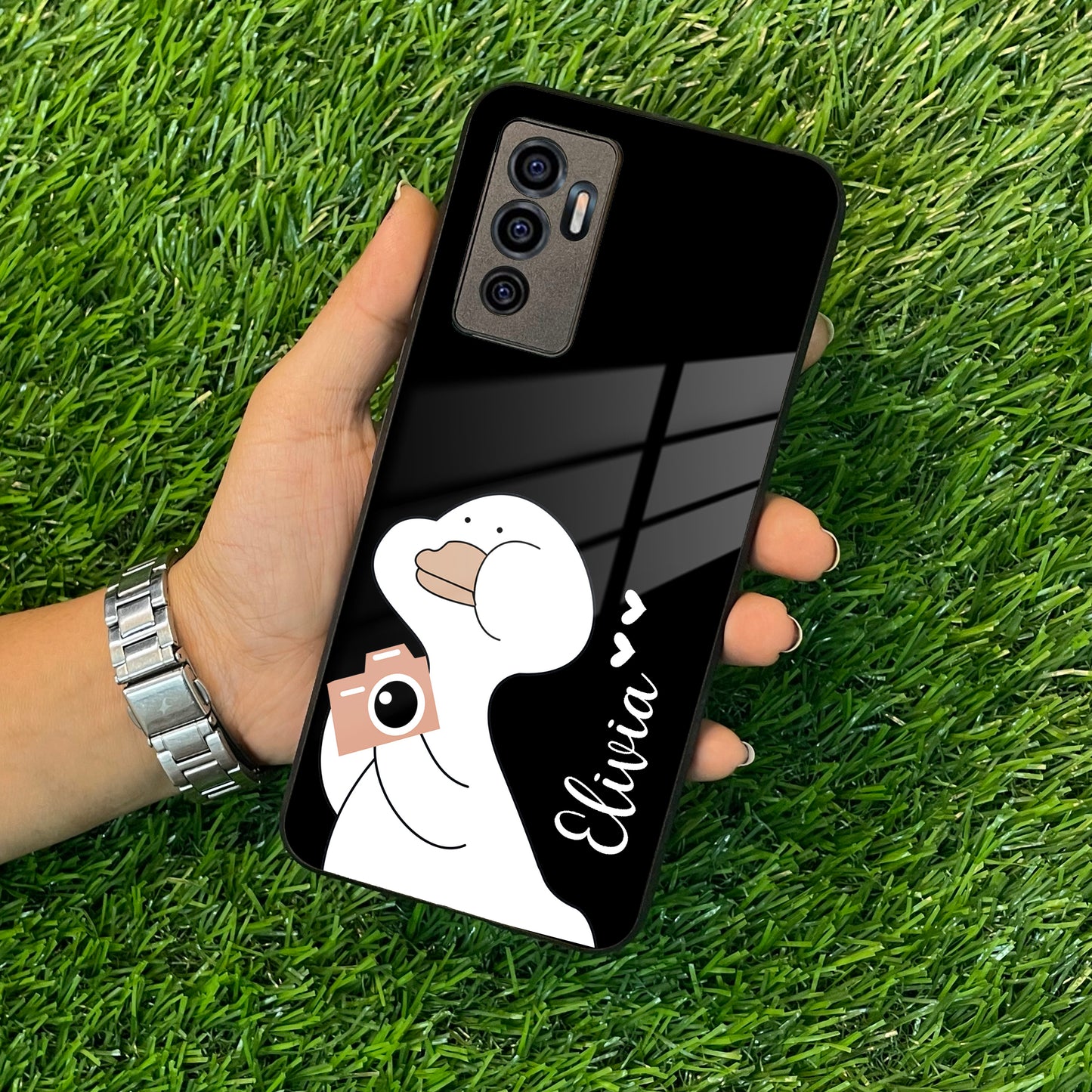 White Duck Glass Case Cover For Vivo